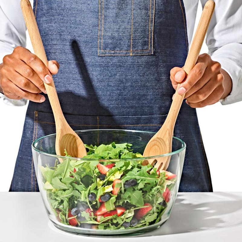 Premium Beechwood Salad Servers Set - Natural Wooden Serving Utensils for Tossed Salads, Pasta & Fruit - Eco-Friendly Kitchen Tools for Healthy Eating & Entertaining