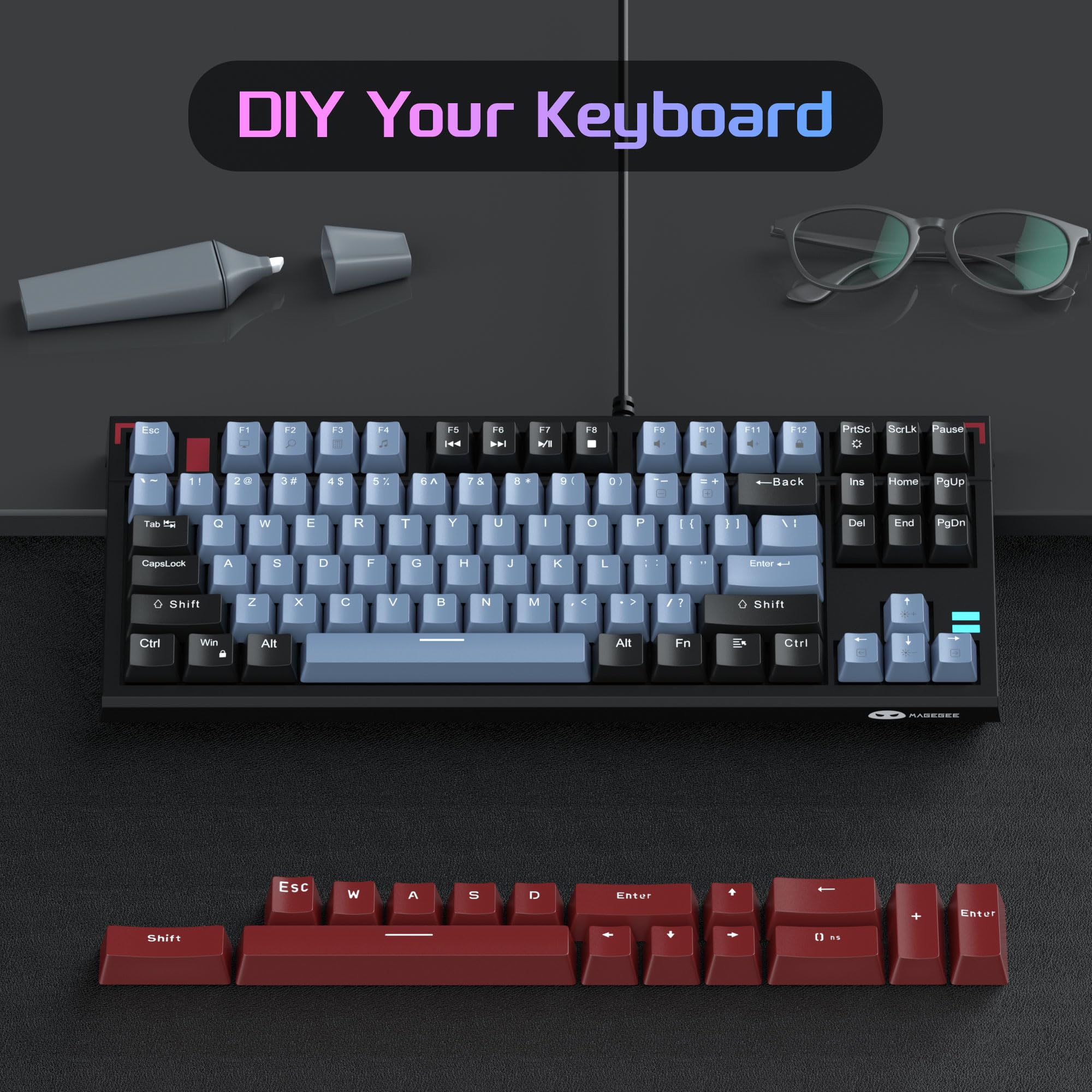 MageGee 87-Key Mechanical Gaming Keyboard with Blue LED Backlit & Brown Switches for PC/Mac - Compact TKL Design for Office & Gaming