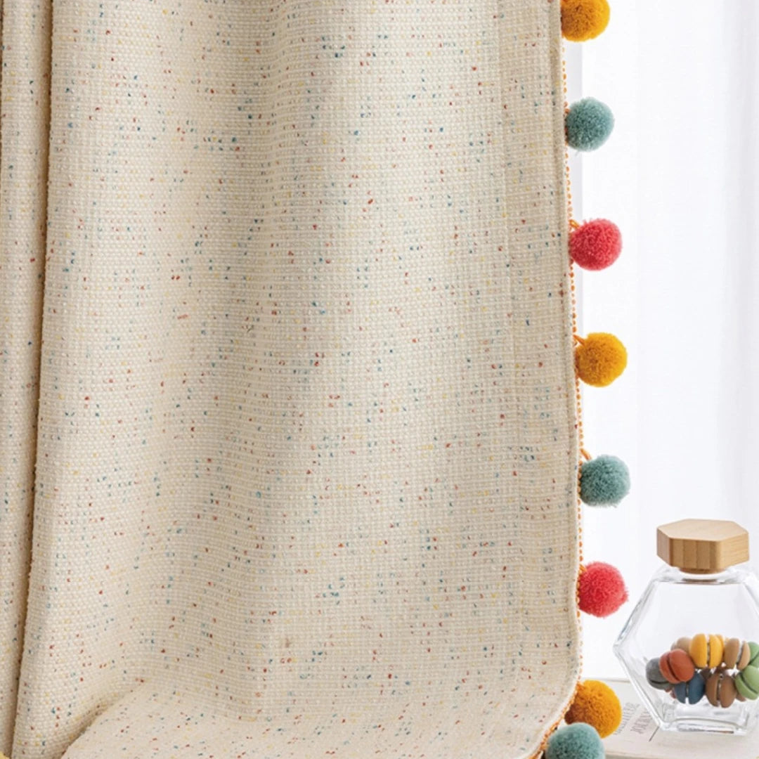 Sylvie Chenille Jacquard Confetti Pom Pom Custom Curtains - Elegant Window Treatment for Living Room, Bedroom & Nursery Decor