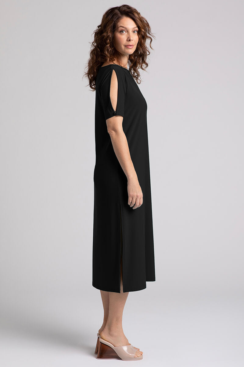 Stylish Black Boat Neck T-Shirt Dress for Women - Comfortable Casual & Lounge Wear - Perfect for Everyday Outfits, Work, and Relaxing at Home