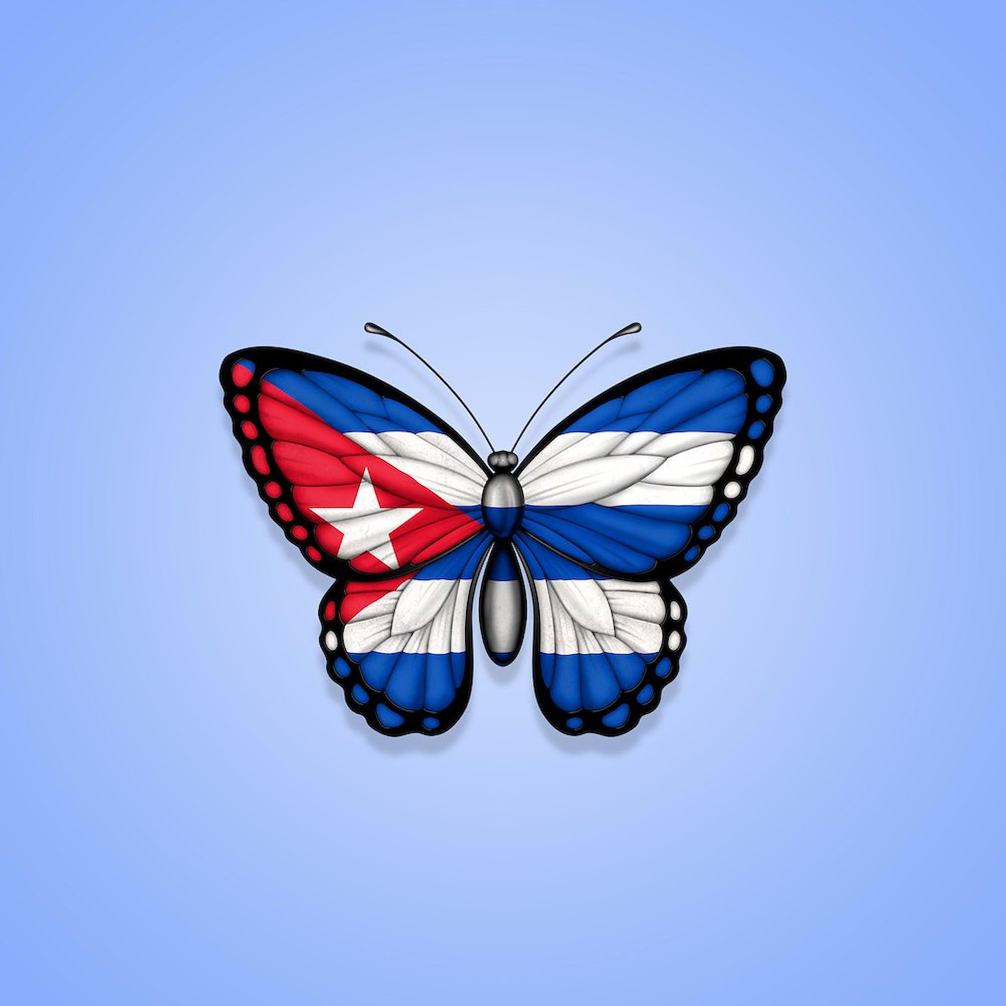 Cuban Flag Butterfly on Blue Sticker - Square Bumper Decal for Cars, Laptops & Windows | Patriotic Cuban-American Pride Accessory