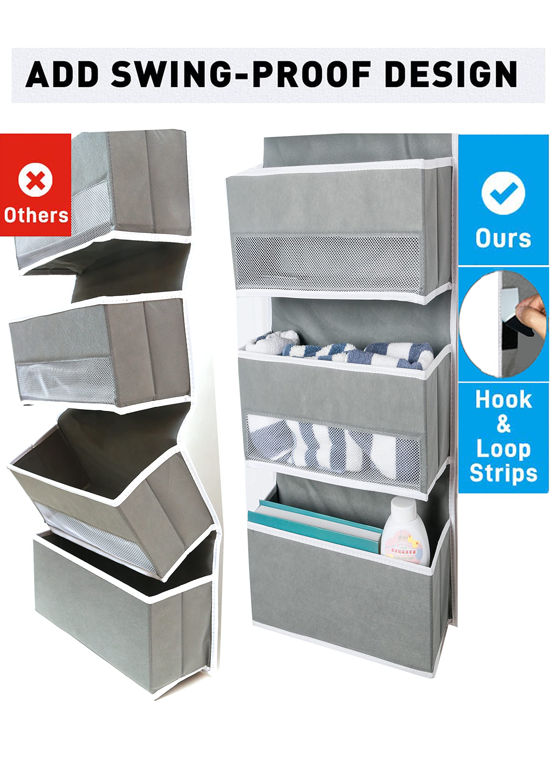 Sturdy Over The Door Hanging Organizer with Clear Pockets - Grey Wall Mounted File Storage for Home Office, Dorm Room & Closet Organization (1 Pack)