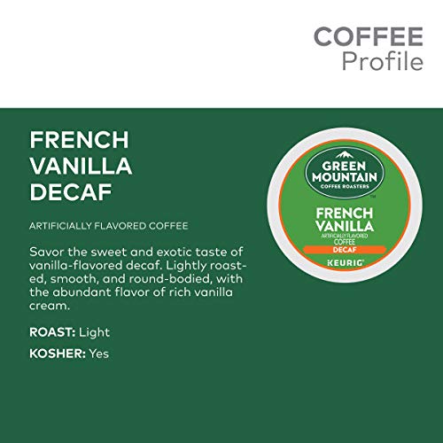 Green Mountain Coffee Roasters French Vanilla Decaf Keurig K-Cup Pods - Light Roast Single-Serve Coffee (72 Count) | Perfect for Office, Home & Morning Brewing