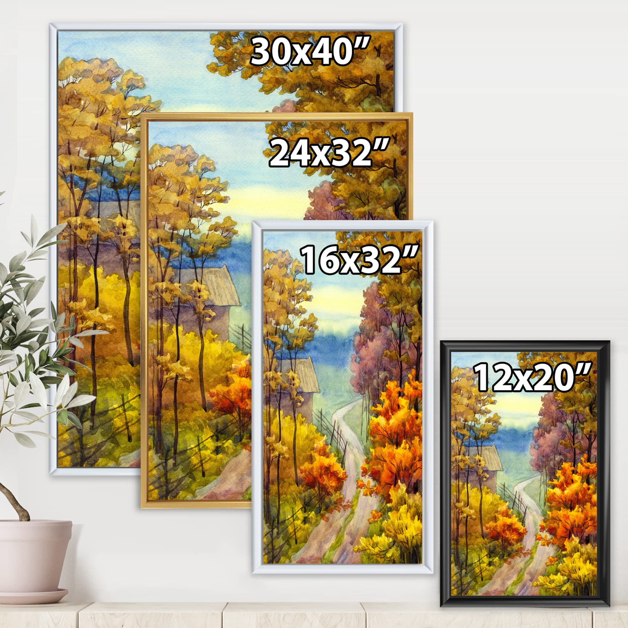 DesignQ Little Road in Vibrant Autumn Scene - Lake House Framed Canvas Wall Art Print for Living Room, Bedroom & Office Decor | Nature Landscape Painting Home Decoration