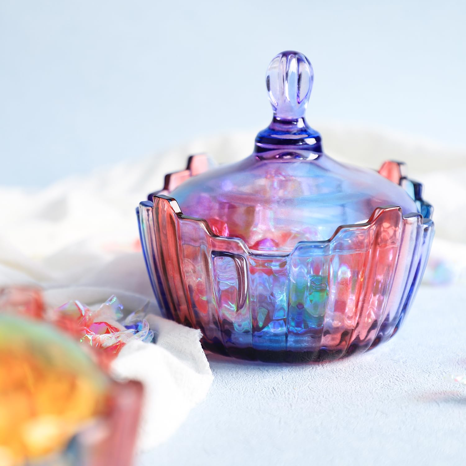 Royal Large Glass Candy Dish with Lid - Purple Rainbow Clear Apothecary Jar for Wedding Candy Buffet, Party Treats & Home Decor (10oz) | Perfect for Candy Storage, Gift Giving & Kitchen Organization