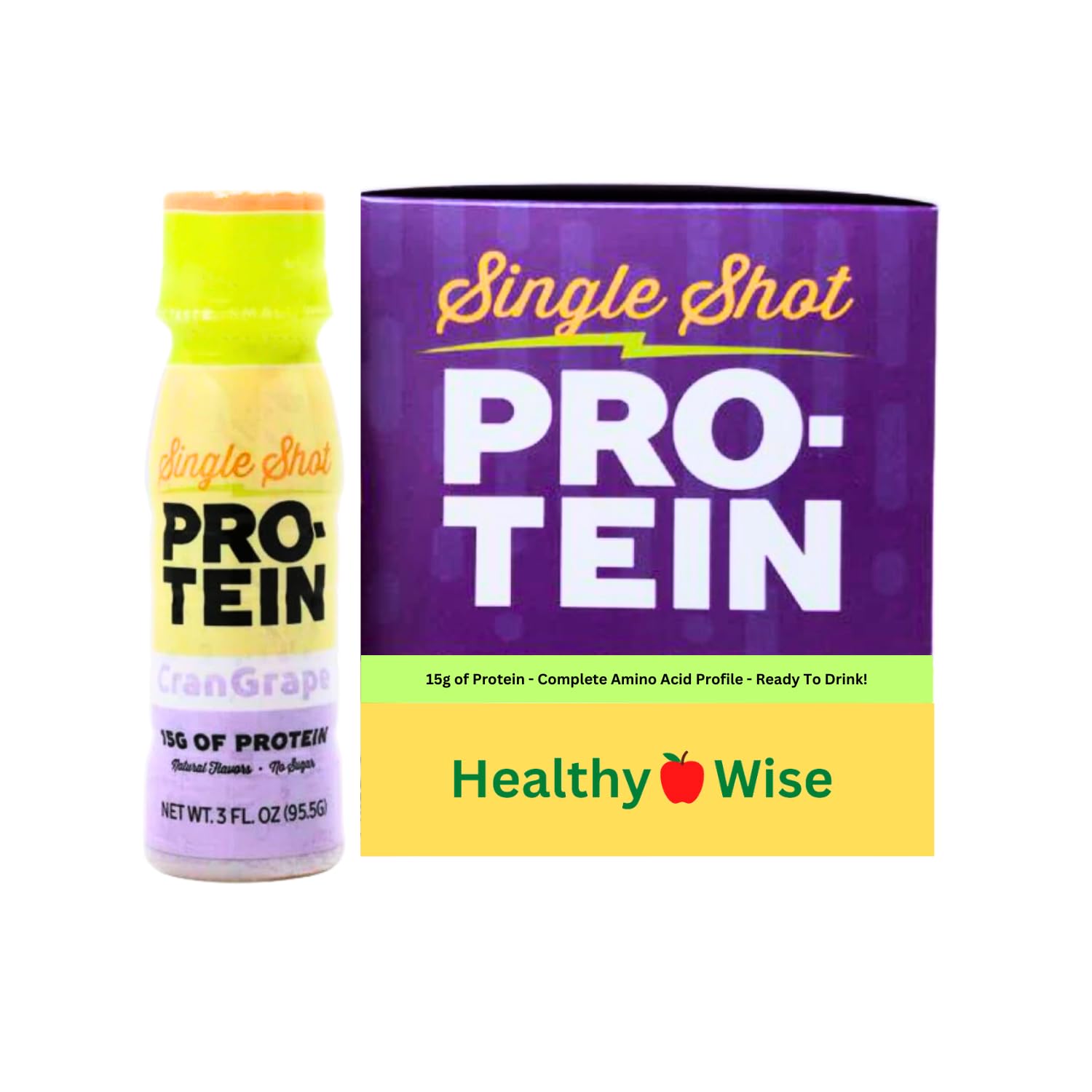 Nutmeg State Nutrition HealthyWise Whey Protein & Collagen Shots - 15g Protein, Fat Free, Sugar Free, 3 Fl Oz (Cran Grape Flavor, 6 Pack) | Post-Workout Recovery, Muscle Growth & Skin Health Supplement for Athletes & Fitness Enthusiasts