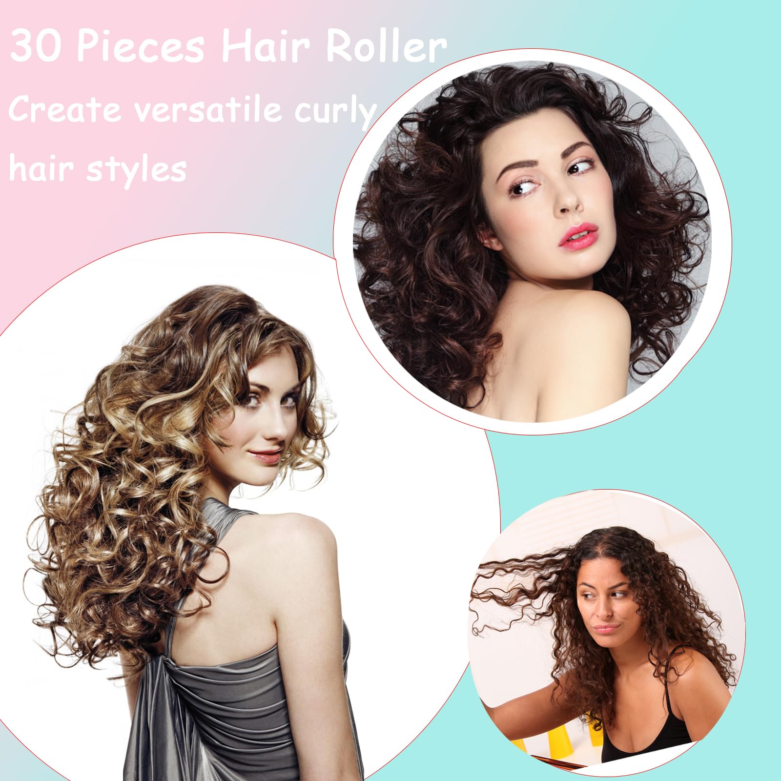 30Pcs Snap-on Self-Grip Hair Rollers Set - No Heat Plastic Hair Curlers for Long, Medium & Short Hair (5 Sizes) - Includes Mini Comb - Perfect for Overnight Styling, Salon-Quality Curls at Home