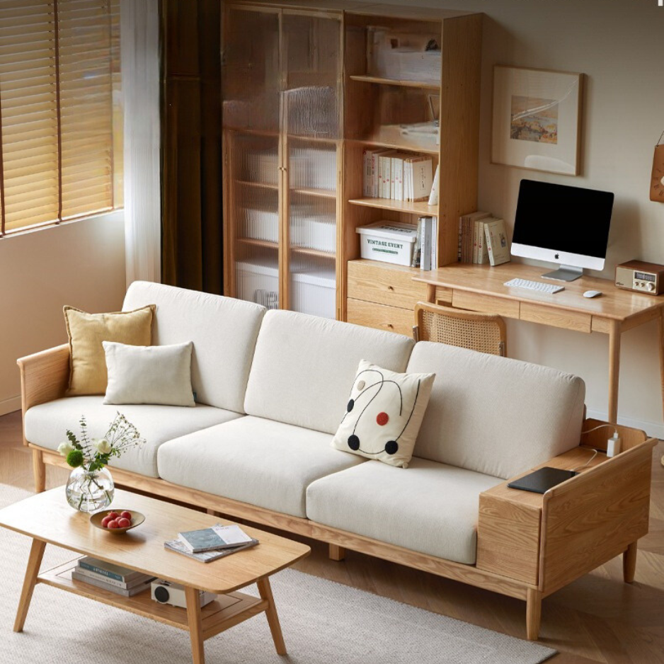 Oak Solid Wood Space-Saving Storage Sofa - Functional Multi-Purpose Sofa Bed with Hidden Storage for Small Apartments, Living Rooms & Guest Rooms