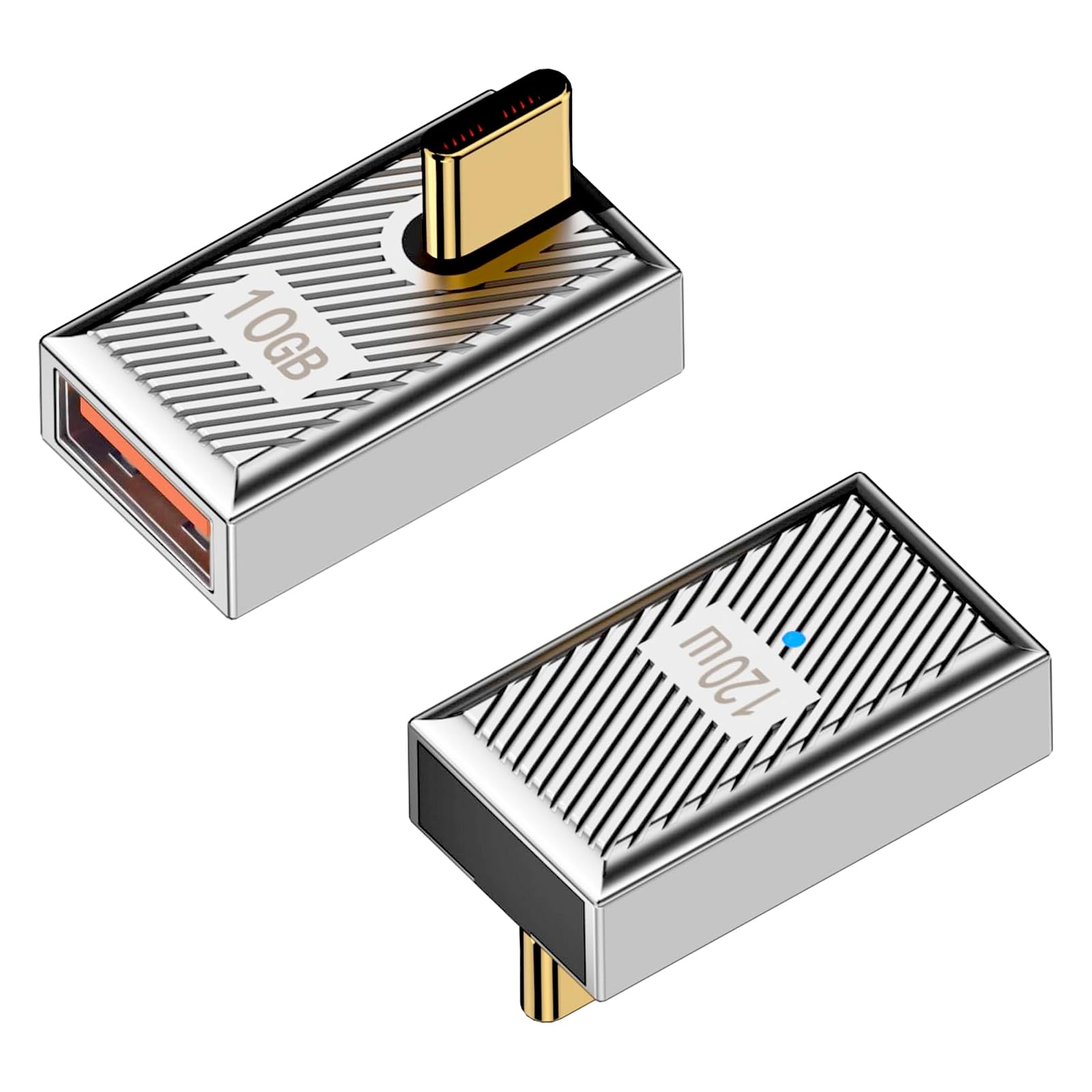 Duttek 90 Degree Right Angle USB C to USB A Adapter 2 Pack - 120W 10Gbps Fast Charging, USB 3.1 Type C Female to Male OTG Converter - Compatible with MacBook, Samsung Galaxy, Tablets - Perfect for Tight Spaces & Travel Charging