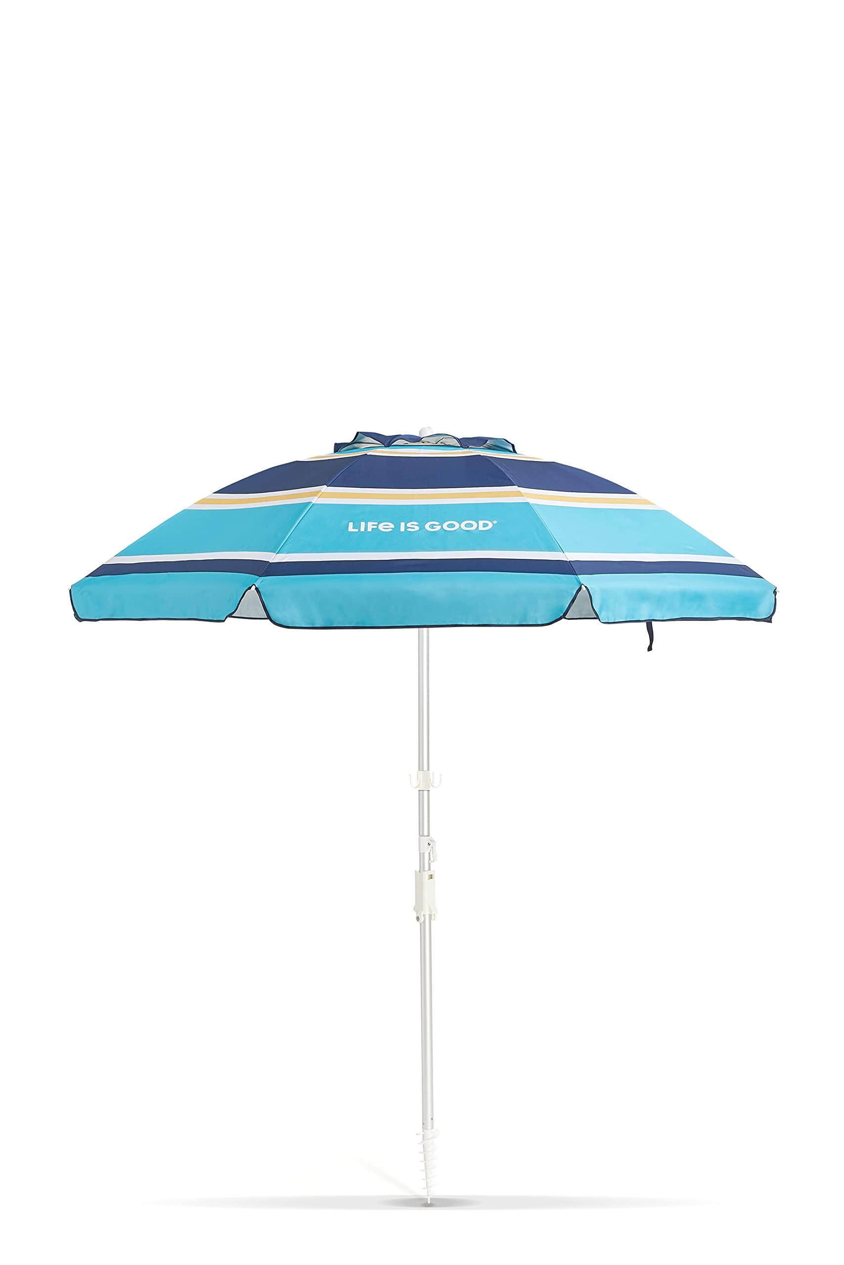 Life is Good Beach Umbrella with Silver Frame - UV Protection Sun Shade for Outdoor, Pool, Sand & Patio Use