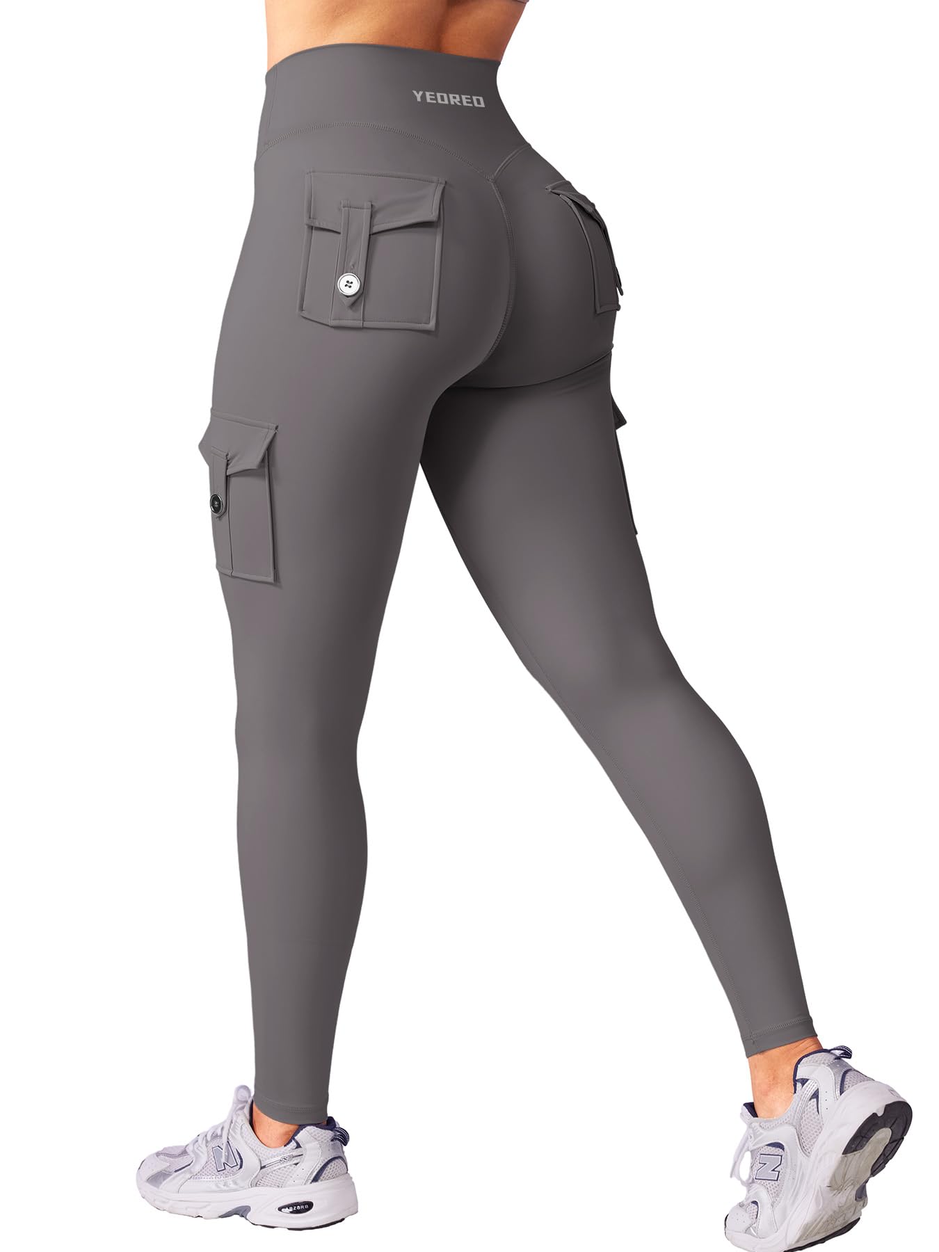 YEOREO Women's Workout Cargo Leggings with Pockets - High Waisted Scrunch Butt Lifting Yoga Pants for Gym, Running & Everyday Wear