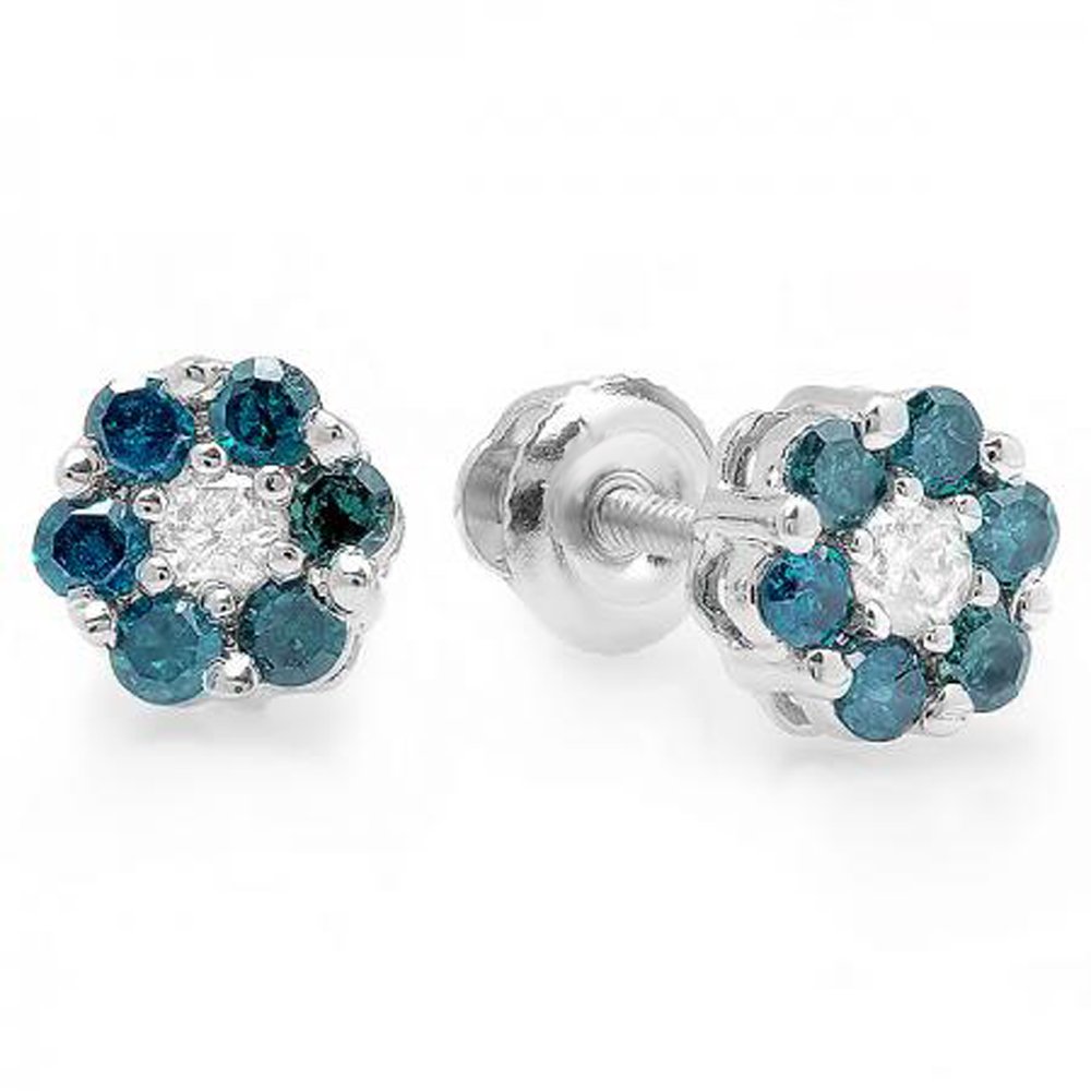 10K Solid White Gold Cluster Flower Stud Earrings for Women - Dazzlingrock Collection | Elegant Jewelry Gift for Birthday, Anniversary & Special Occasions