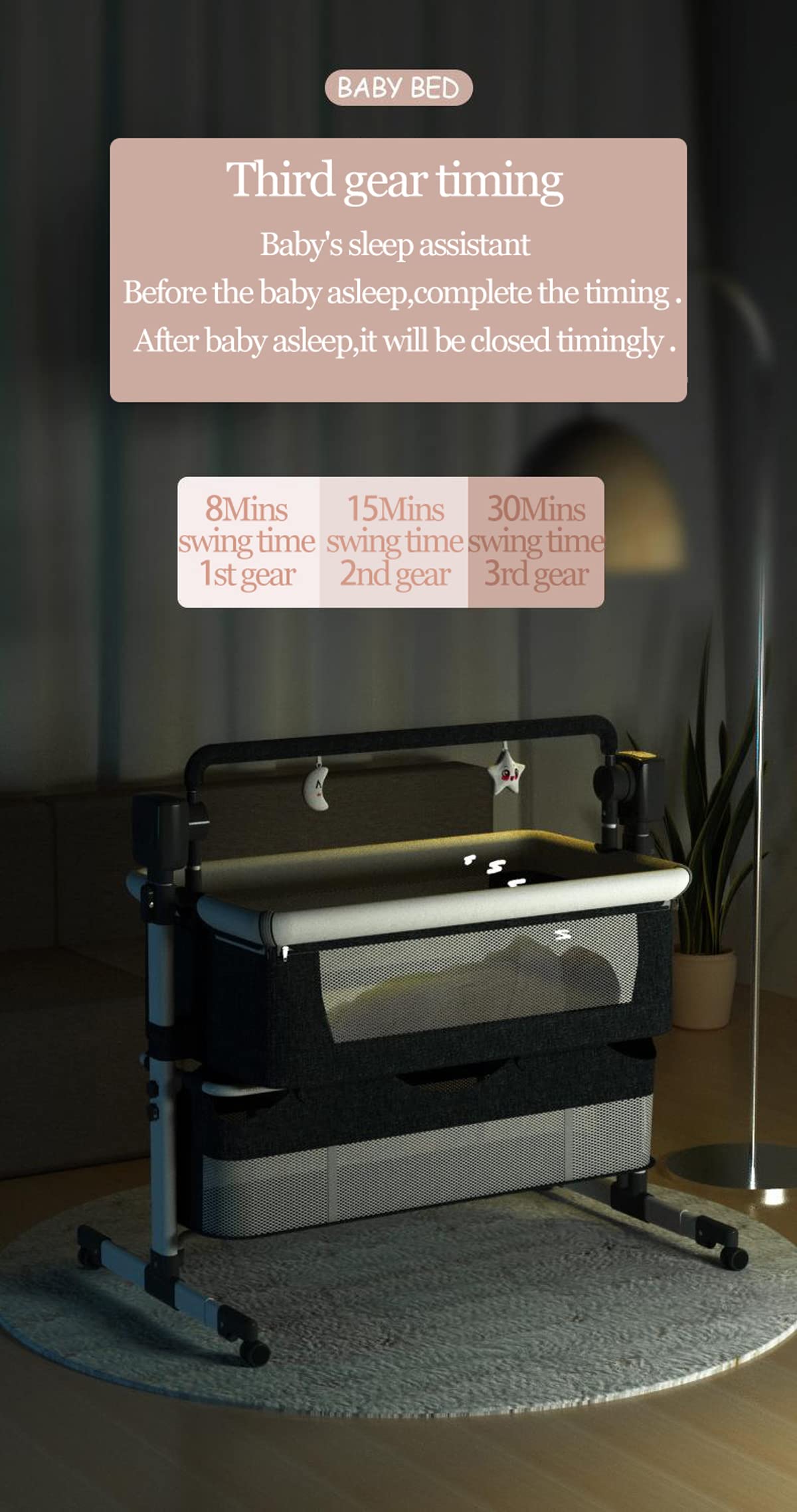 Electric Bassinet for Co-Sleeping - Convertible Baby Bedside Crib with Bluetooth 5, 5 Swaying Gears & Remote Control | Foldable Infant Bedside Sleeper & Toddler Cradle | Safe Nursery Sleeping Solution for Newborns & Babies (601 Khaki) | Perfect for Bedroom, Nursery & Travel Use