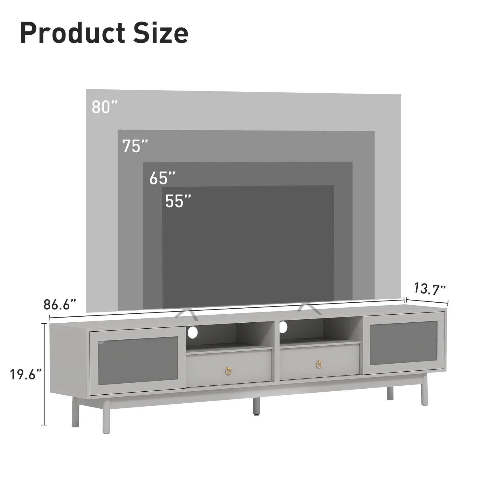 Modern Grey TV Stand for 80 Inch TV - 86.6