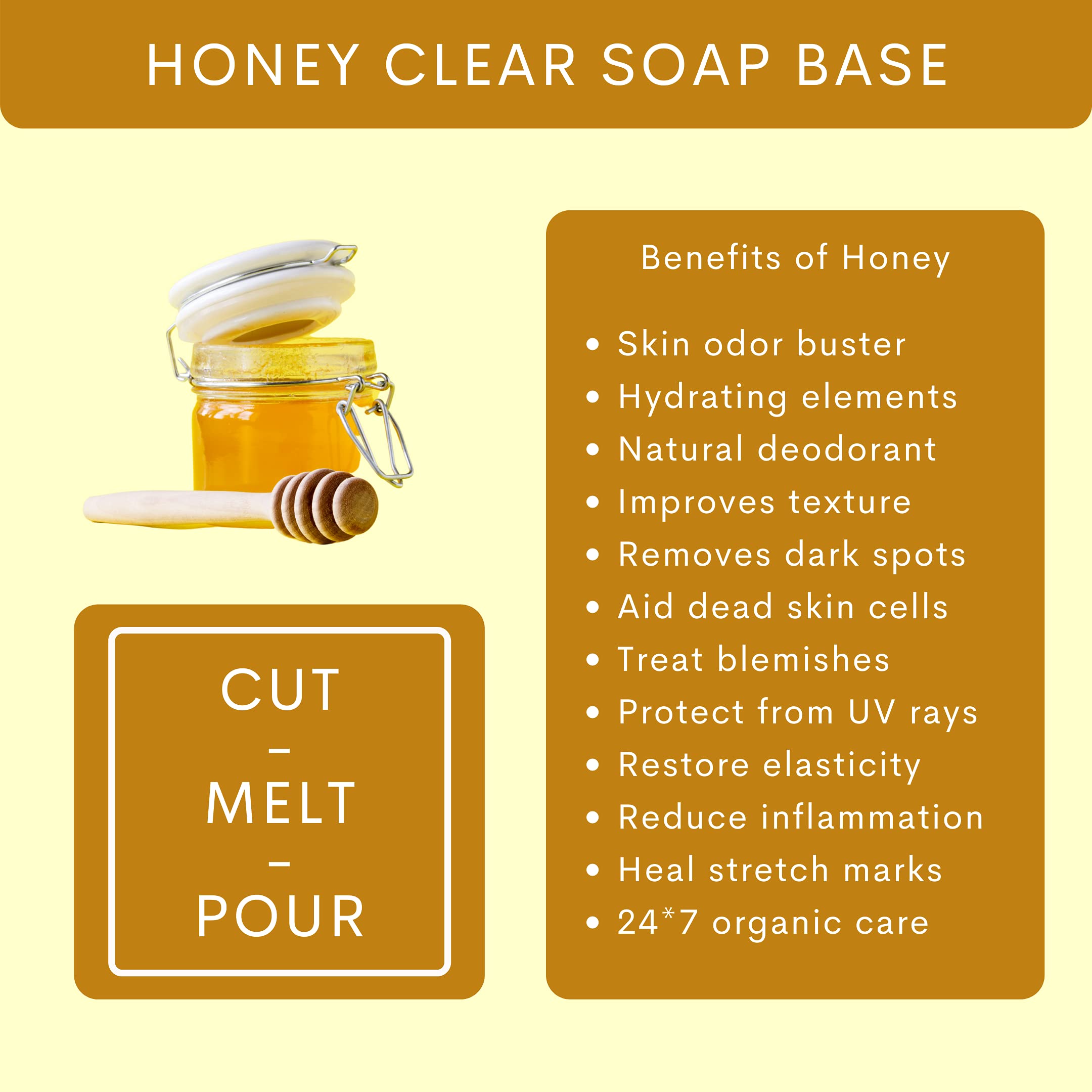 VEDANUM Pure Honey Melt and Pour Clear Soap Base for DIY Soap Making - 500g Sulfate & Paraben Free, Natural Skin Care for Handmade Glycerin Soaps, Bath & Body Products, Gift Making, Spa & Home Use