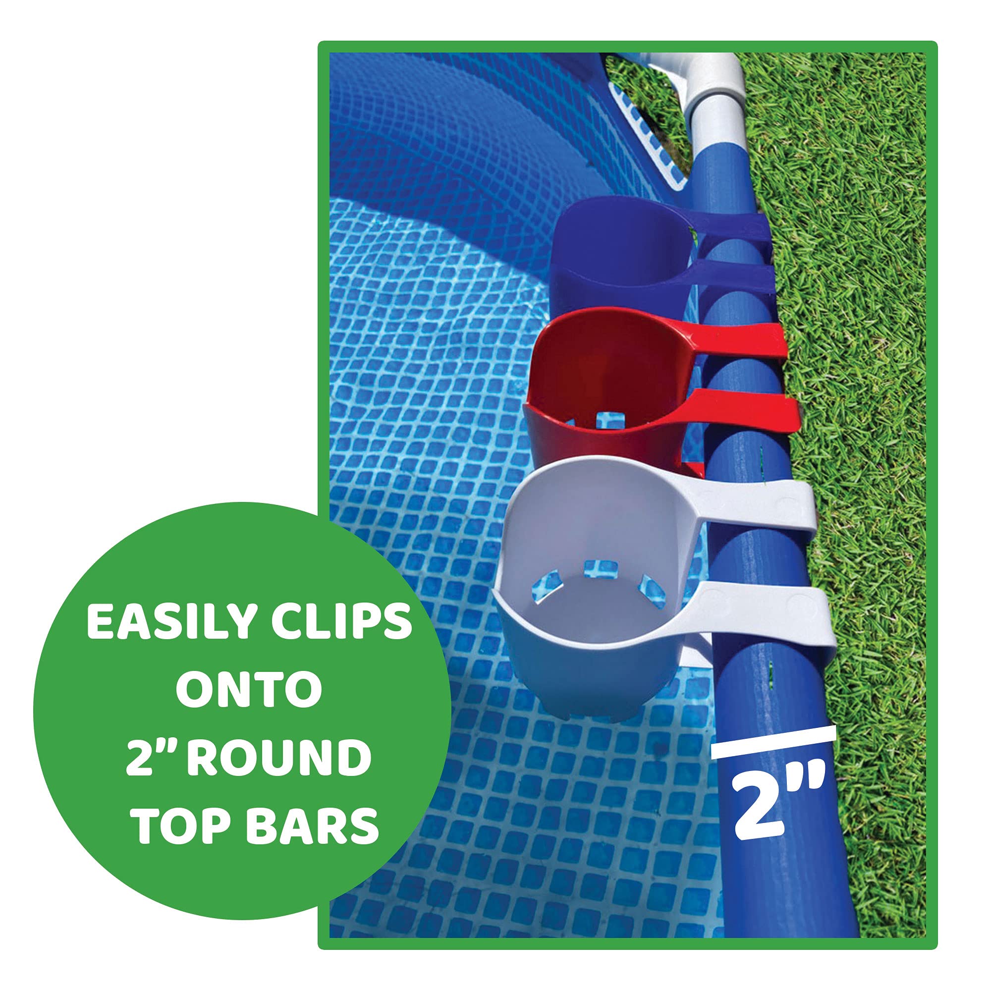 Blue Poolside Cup Holder for Above Ground Pools – Clip-On Drink Holder for Beer, Cocktails & Accessories – 2 Pack – Perfect for Summer BBQs, Pool Parties & Relaxing by the Water