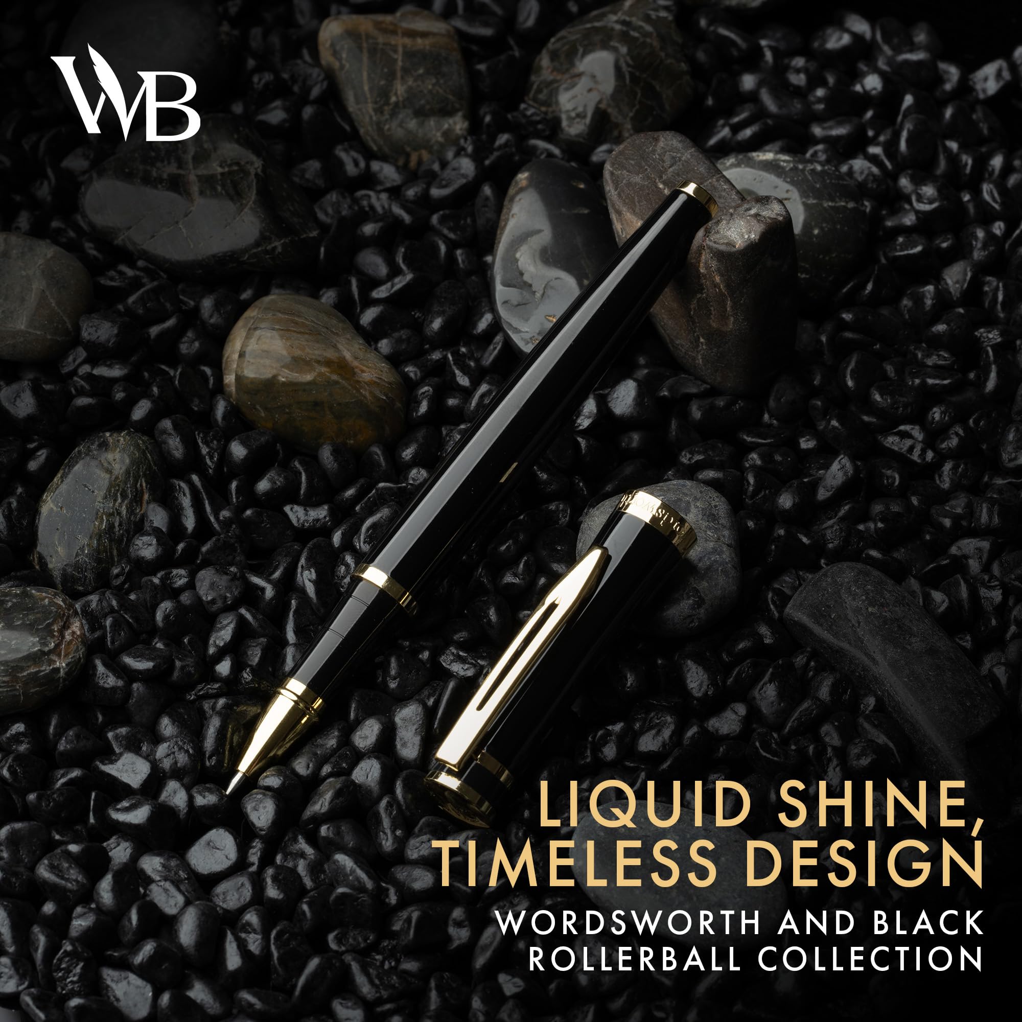 Wordsworth & Black Luxury Rollerball Pen - 24K Gold Finish & Black Lacquer - Refillable Ink Pen for Professionals - Elegant Gift for Men & Women - Perfect for Office, Business Meetings & Executive Writing