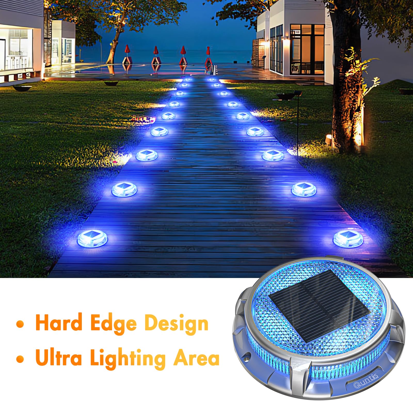 Quntis 12 Pack Solar Deck Lights Outdoor - IP68 Waterproof, 3 Color Modes (Blue/Cool White/Warm White) Solar Driveway Lights for Stairs, Pathway, Pool, Walkway, Garden & Landscape Lighting