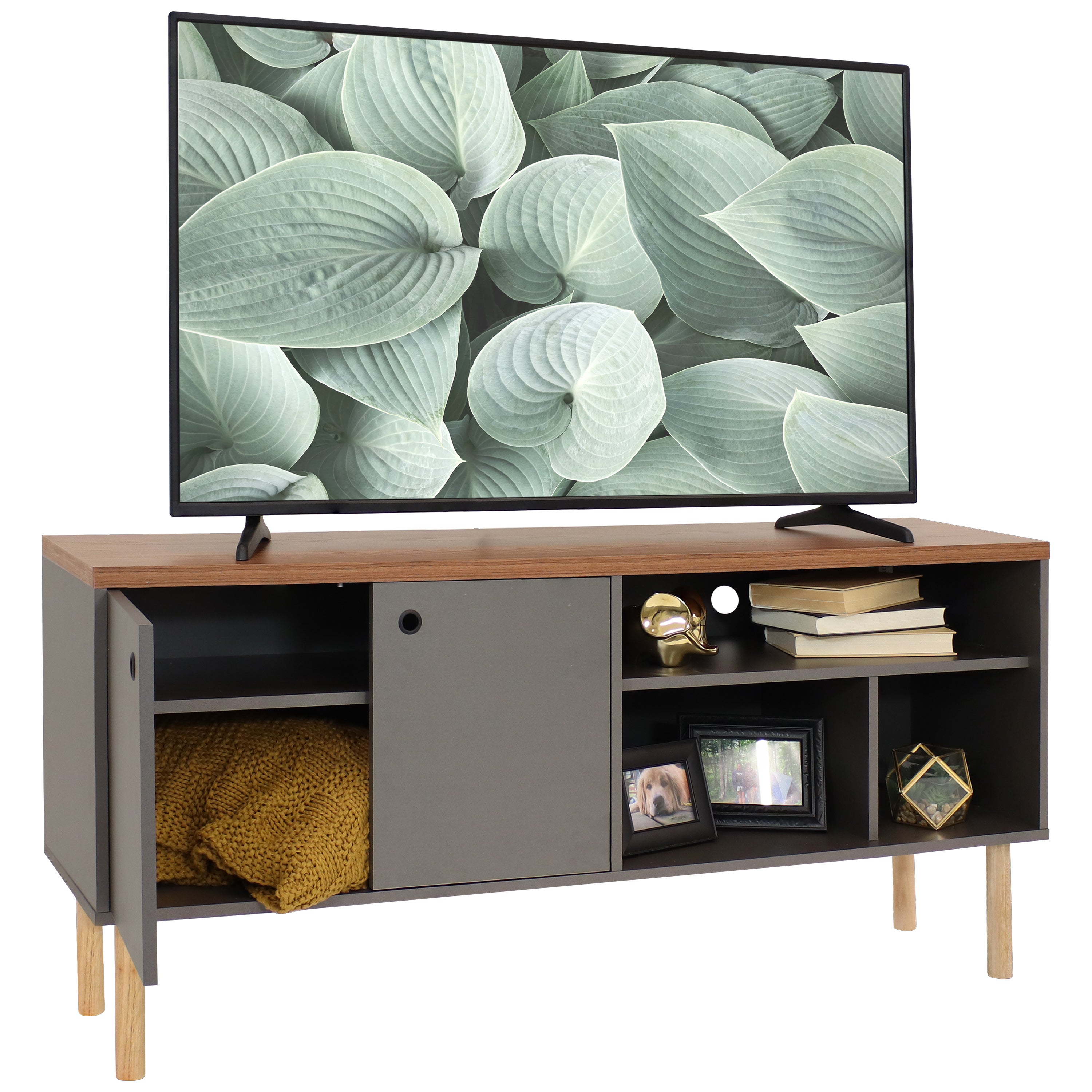 Mid Century Modern TV Stand for 55 Inch TV - Solid Wood Entertainment Center with Storage - Perfect for Living Room, Bedroom & Home Theater Setup
