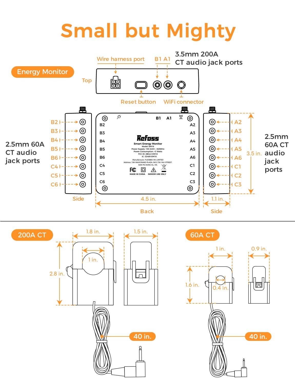 Smart Home Energy Monitor with 16x60A Circuit Sensors - Real-Time Electricity Usage Tracker for Home Assistant | 36-Month Data History & Solar Metering | 2.4G WiFi | Perfect for Home Energy Savings & Solar Panel Monitoring