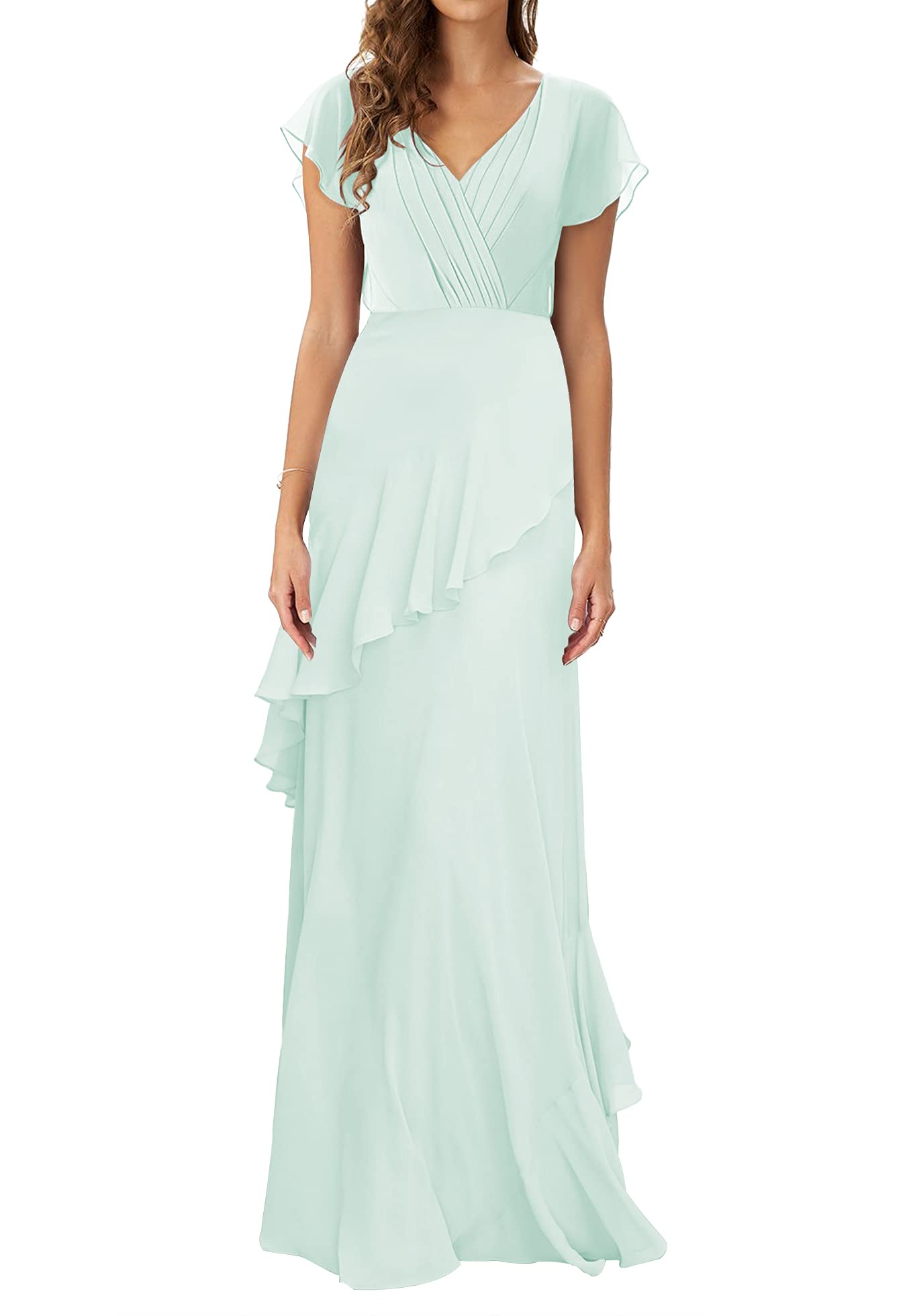 JAEDEN Chiffon Bridesmaid Dress - Elegant V-Neck Prom Gown for Formal Evening & Wedding Party | Long Flowy Dress for Bridesmaids, Homecoming, and Special Occasions