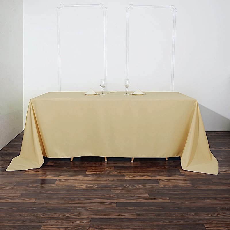 10-Pack BalsaCircle 90x132 Inch Champagne Washable Polyester Tablecloths - Rectangle, Easy Care for Indoor & Outdoor Use | Perfect for Weddings, Bridal Showers, Buffet Tables & Party Decor