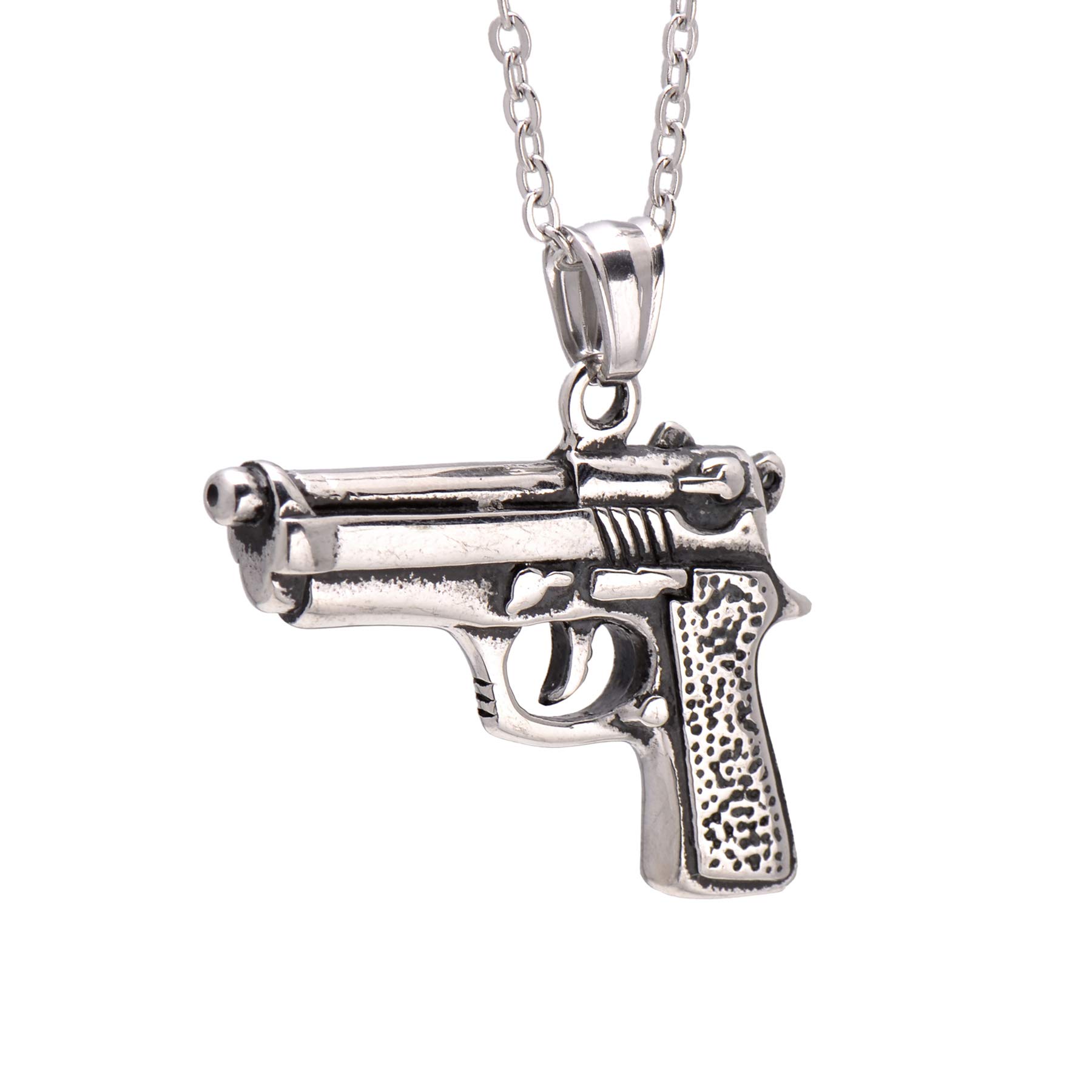 Paialco Stainless Steel Gun Pendant Necklace for Men - Tactical Glock Pistol Charm Jewelry - Perfect for Gun Enthusiasts, Shooting Range, Hunting & Outdoor Adventures