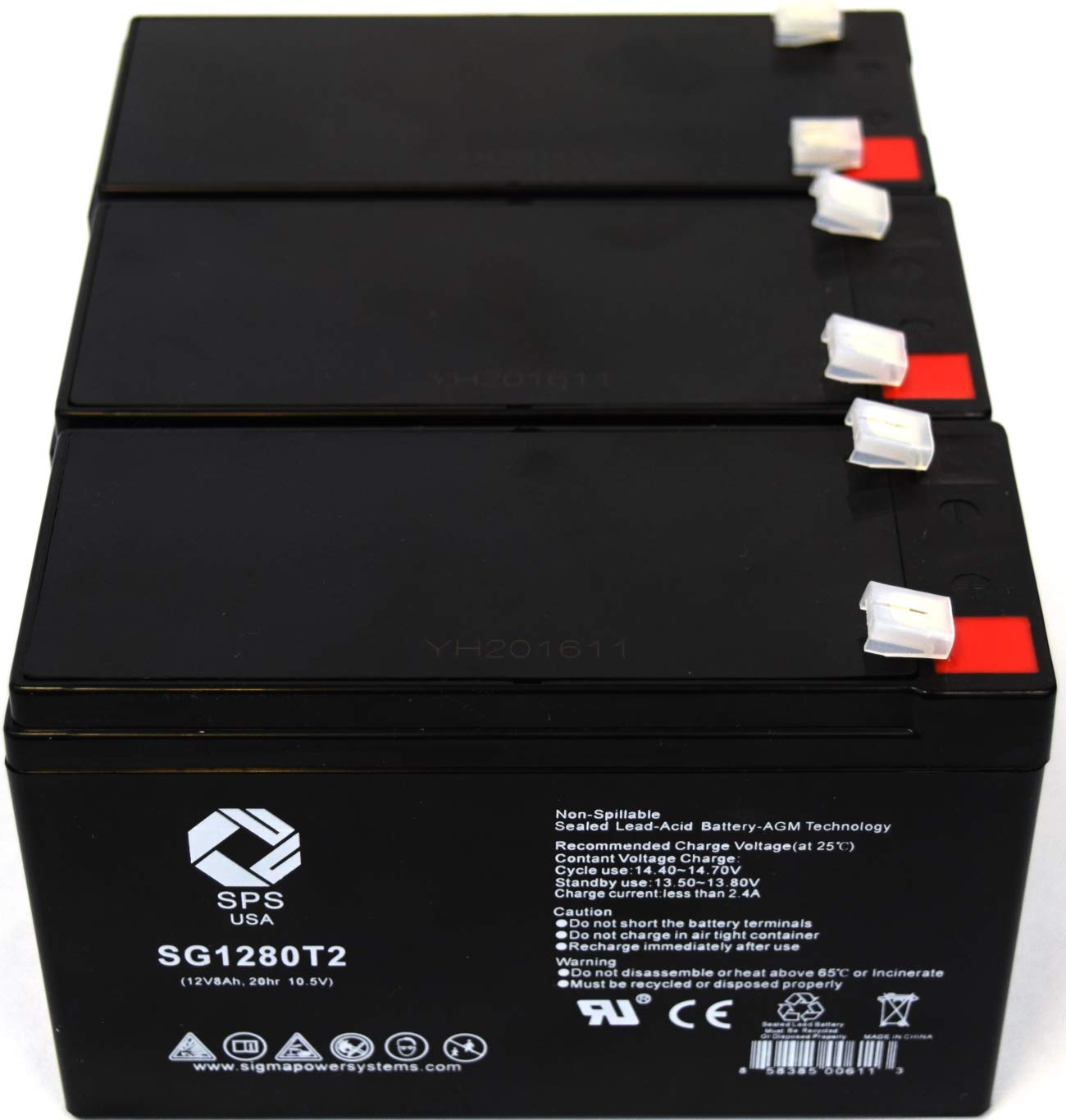SPS Brand 12V 8Ah Replacement Battery for APC Back-UPS ES 550 8 Outlet 550VA UPS - 3 Pack - Compatible with BE550R - Perfect for Home Office, Computer Backup & Power Outage Protection