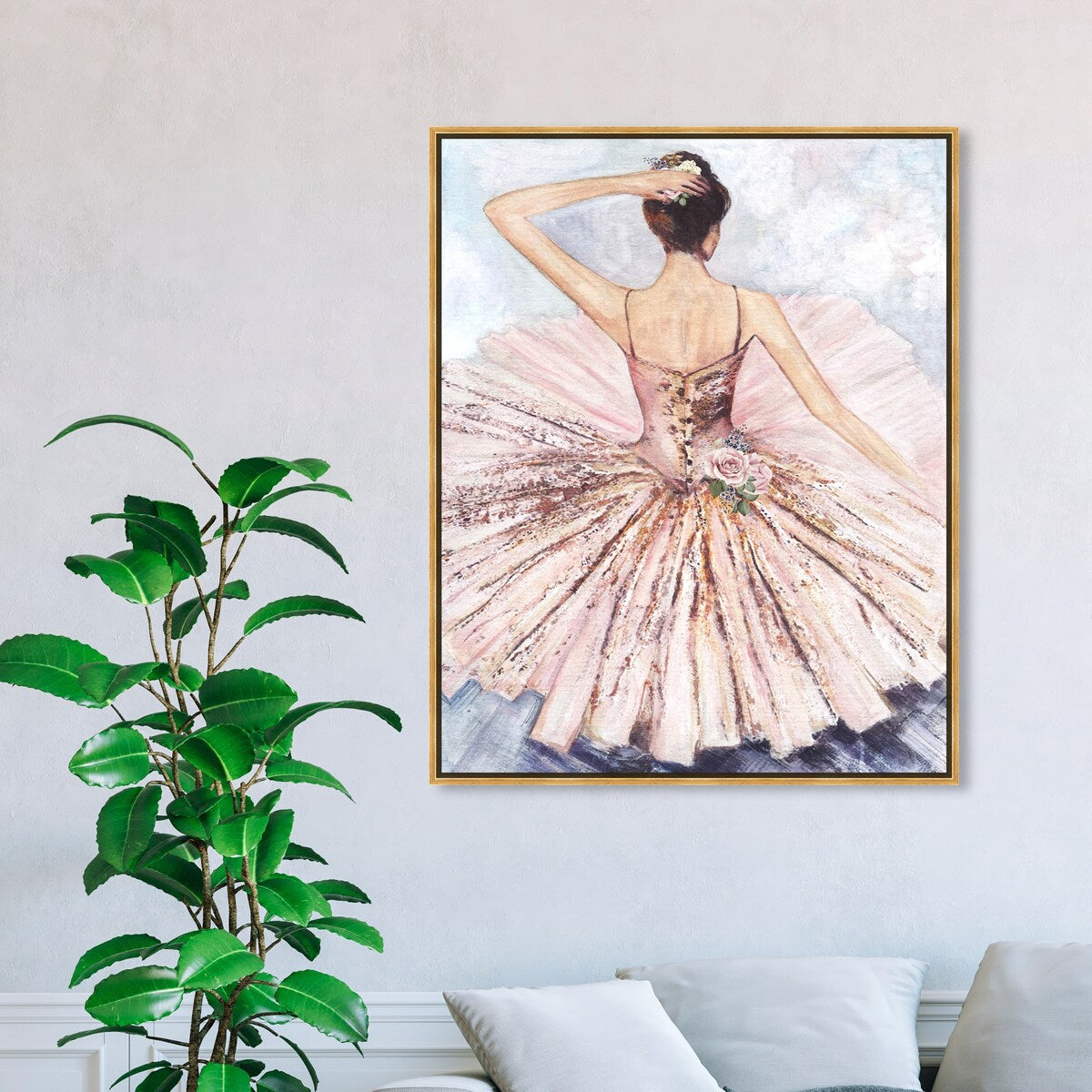 Ballet Dancer Tutu Glam Pink Framed Canvas Wall Art Print - Elegant Roses Inspired by Ballet - Perfect for Living Room, Bedroom & Dance Studio Decor