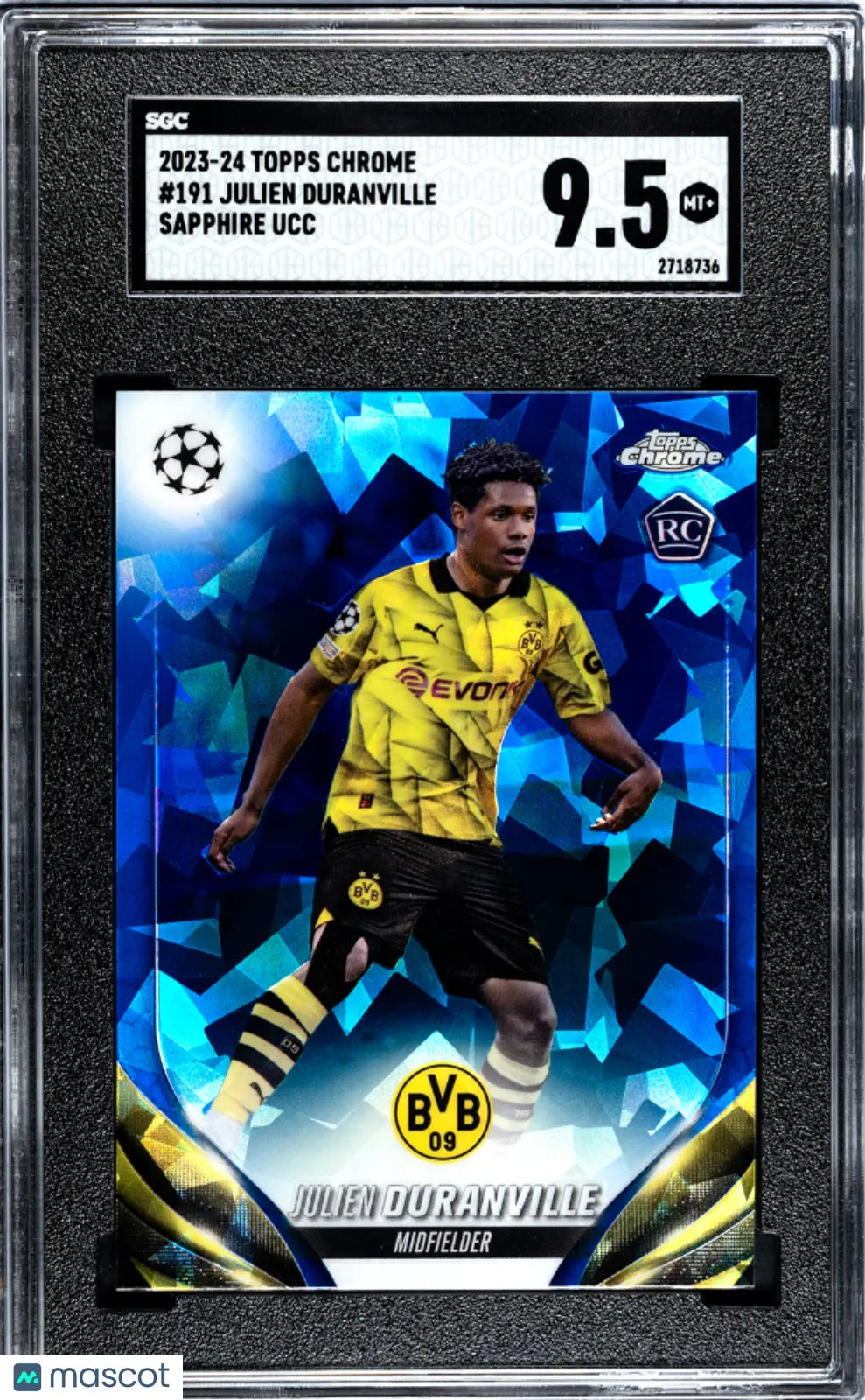 2023 Topps Chrome Sapphire UCC Julien Duranville Rookie Card RC SGC 9.5 Gem Mint - Rare Collectible for Sports Card Investors & Soccer Memorabilia Fans