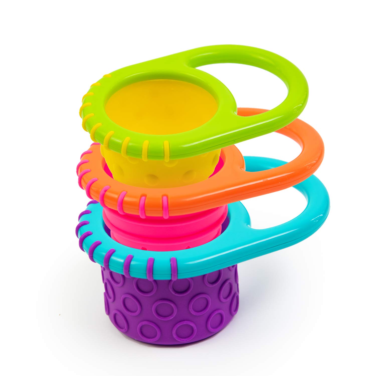 Sassy Flex & Fill Cups 3-Piece Bath Toys for Toddlers - Colorful Stacking Cups for Baby Bath Time Fun & Early Learning Play