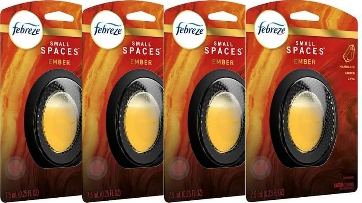 Febreze Small Spaces Plug in Air Freshener - Ember Scent, 4 Pack | Odor Eliminator for Home, Office & Bathroom | Long-Lasting Fragrance Alternative to Traditional Air Fresheners