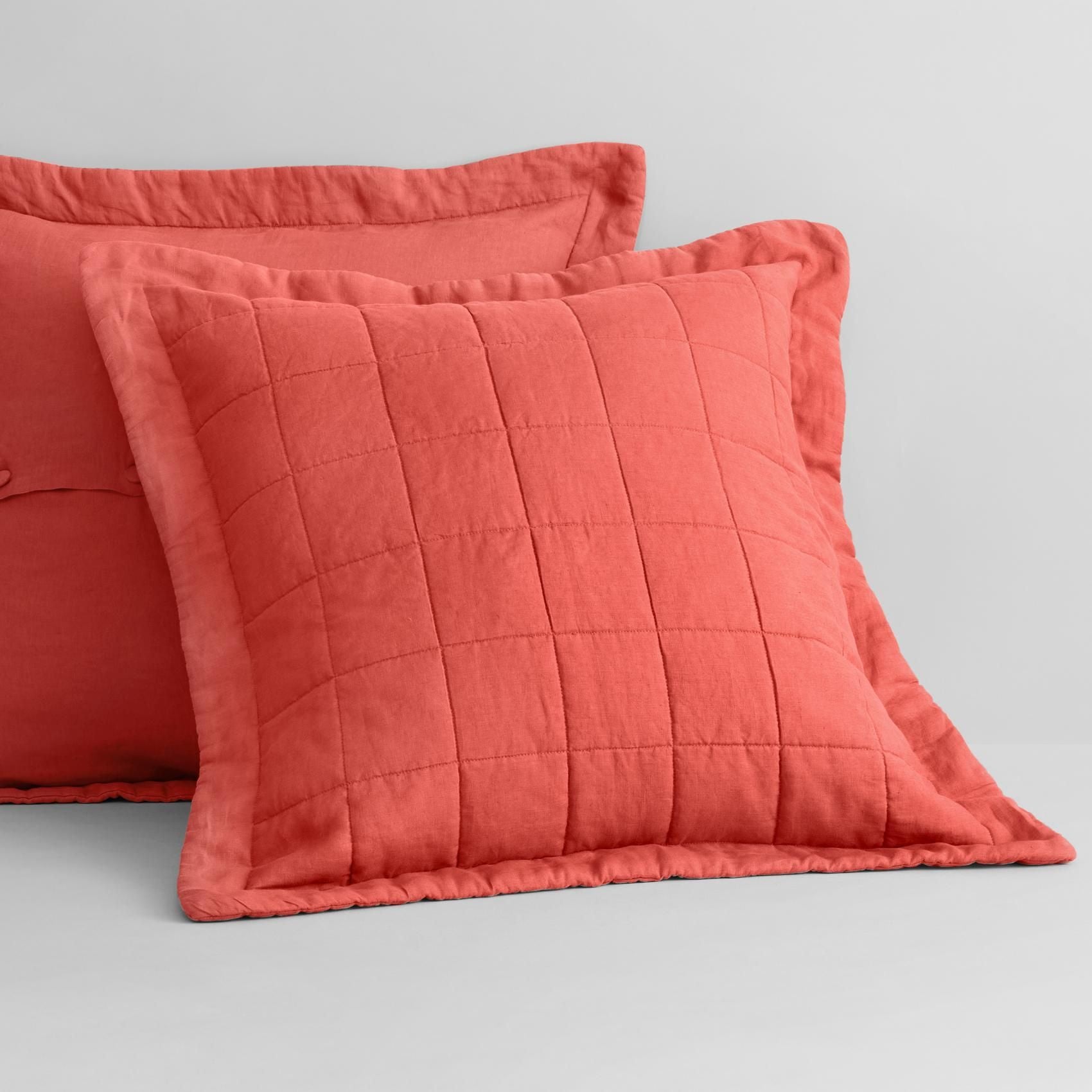 Premium Abbotson Washed Red Linen European Sham Pillowcase by Sheridan - Luxury Bedding for Master Bedroom & Guest Room Decor