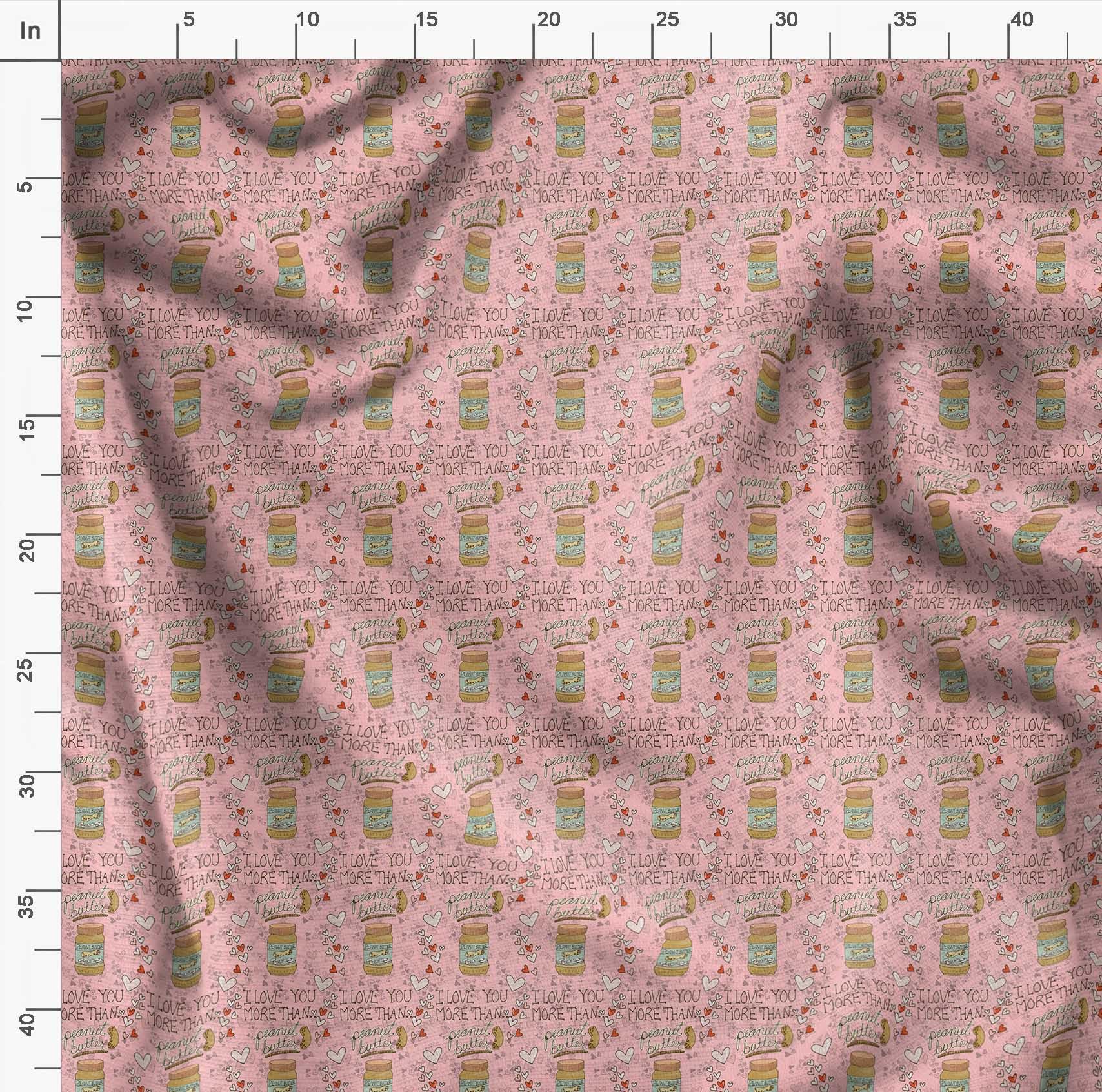 Soimoi Japanese Crepe Fabric - 42 Inch Wide Pink Text & Peanut Butter Print Material by The Yard - Nutty Playful Design for DIY Crafts, Quilting, Dressmaking & Home Decor Projects