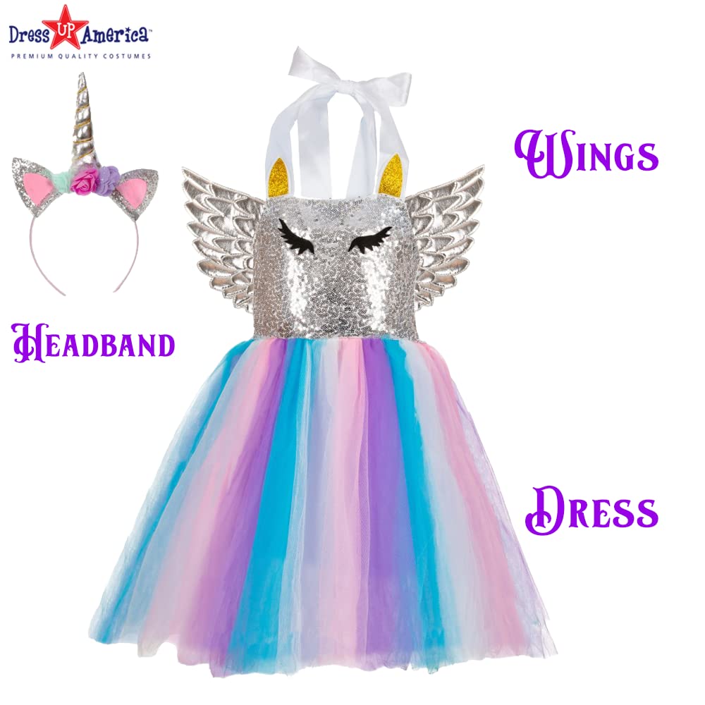 Magical Unicorn Costume Dress for Girls - Sparkly Tutu Party Dress with Headband - Perfect for Birthday Parties, Halloween & Dress-Up Play