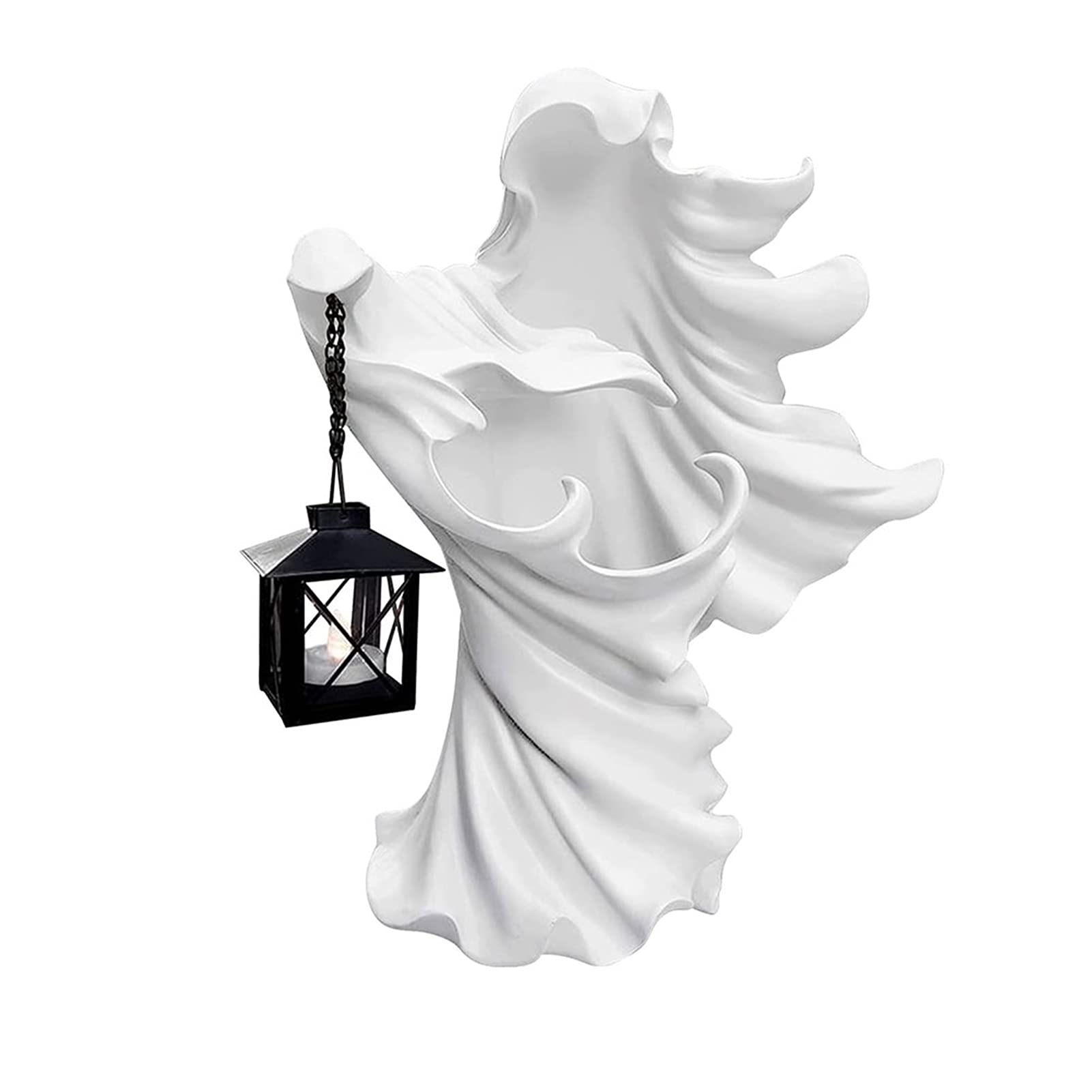 Solar Powered Outdoor Resin Statue Lantern with Flickering Flame Effect - Waterproof Hell's Messenger Night Light for Halloween, Garden, Yard, and Table Decor - Perfect for Spooky Parties & Pathway Lighting