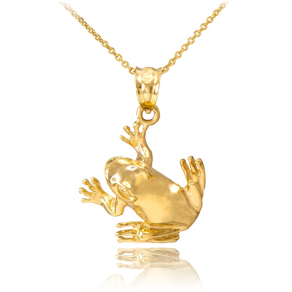 10k Yellow Gold Frog Pendant Necklace - Animal Kingdom High Polish Jewelry for Women - Perfect Gift for Nature Lovers, Birthday & Anniversary