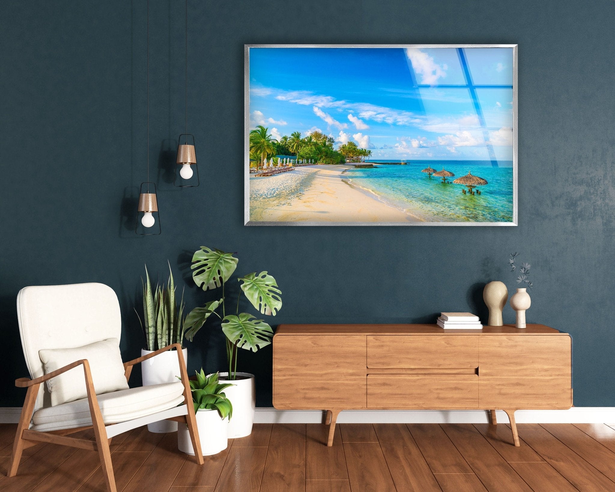 Alimatha Island Glass Wall Art - Handcrafted Decorative Glass Panel for Home & Office Decor - Perfect for Living Room, Bedroom, or Office Wall Display