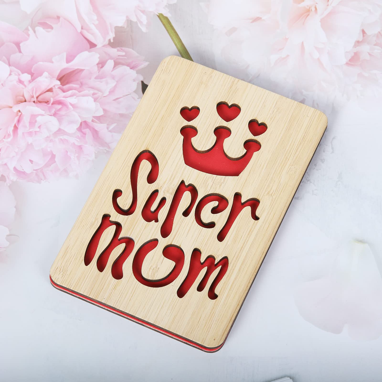 Handmade Real Bamboo Wooden Greeting Card for Mom - Unique Mother's Birthday & Wedding Anniversary Gift - Perfect for Special Occasions & Heartfelt Messages