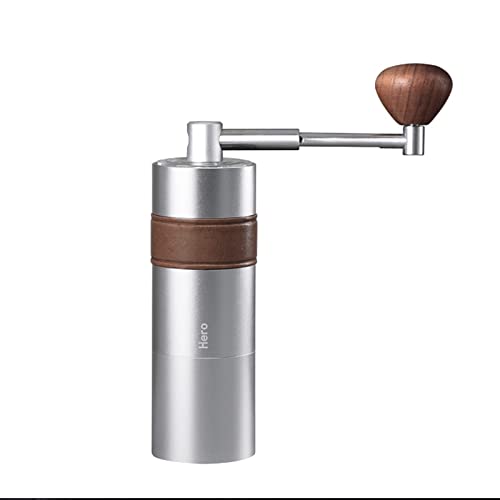 Premium Manual Coffee Grinder - Stainless Steel Burr Mill for Espresso, French Press & Pour Over | Portable Foldable Handle | Perfect for Camping, Travel & Home Brewing | HERO S03 Silver Coffee Maker