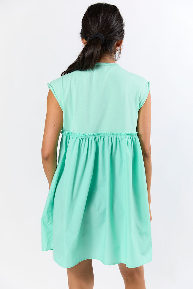 Stylish All The Buzz Mint Knit & Woven Mix Dress for Women - Summer Casual & Party Wear - On Sale Now
