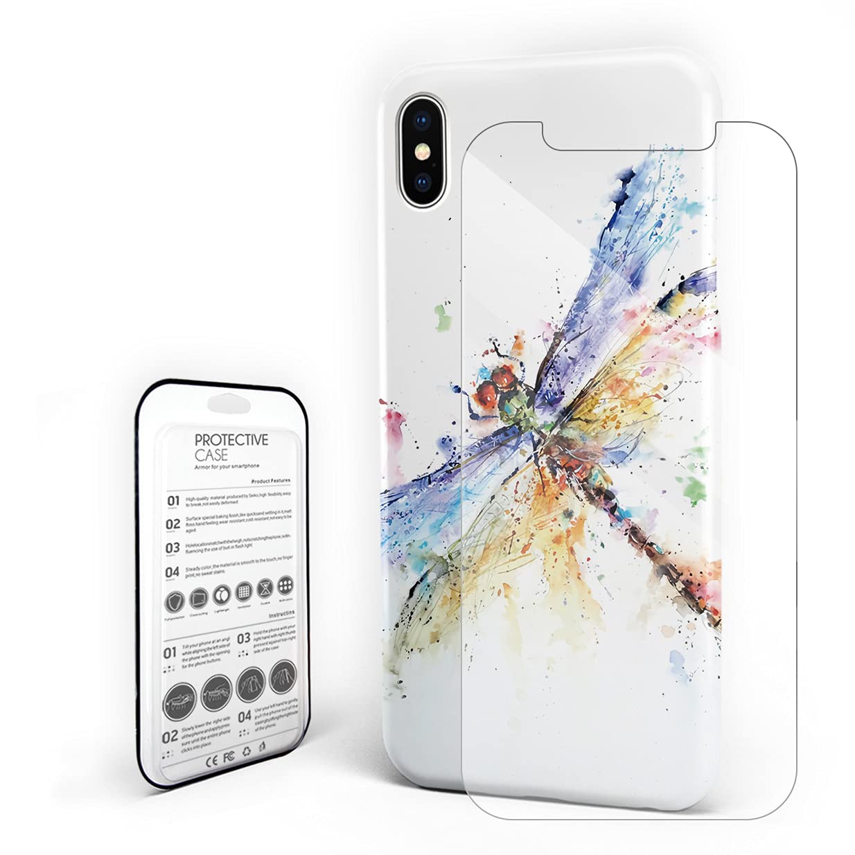 Colorful Watercolor Dragonflies Hard PC Case for iPhone 7 Plus/8 Plus - Slim Shockproof Protective Cover with Screen Protector | Perfect for Everyday Use, Travel & Outdoor Activities