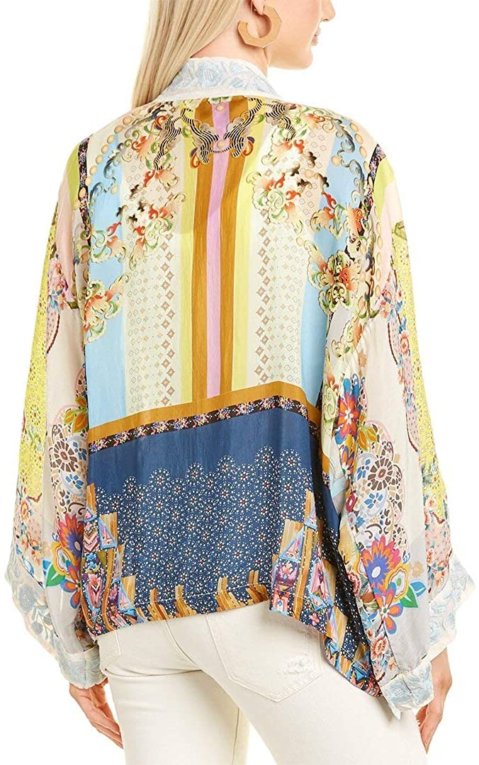 Johnny Was Women's Long Sleeve Kimono Robe - Floral Print Boho Chic Loungewear - Small Size - Perfect for Spa Days, Beach Coverups & Relaxing at Home