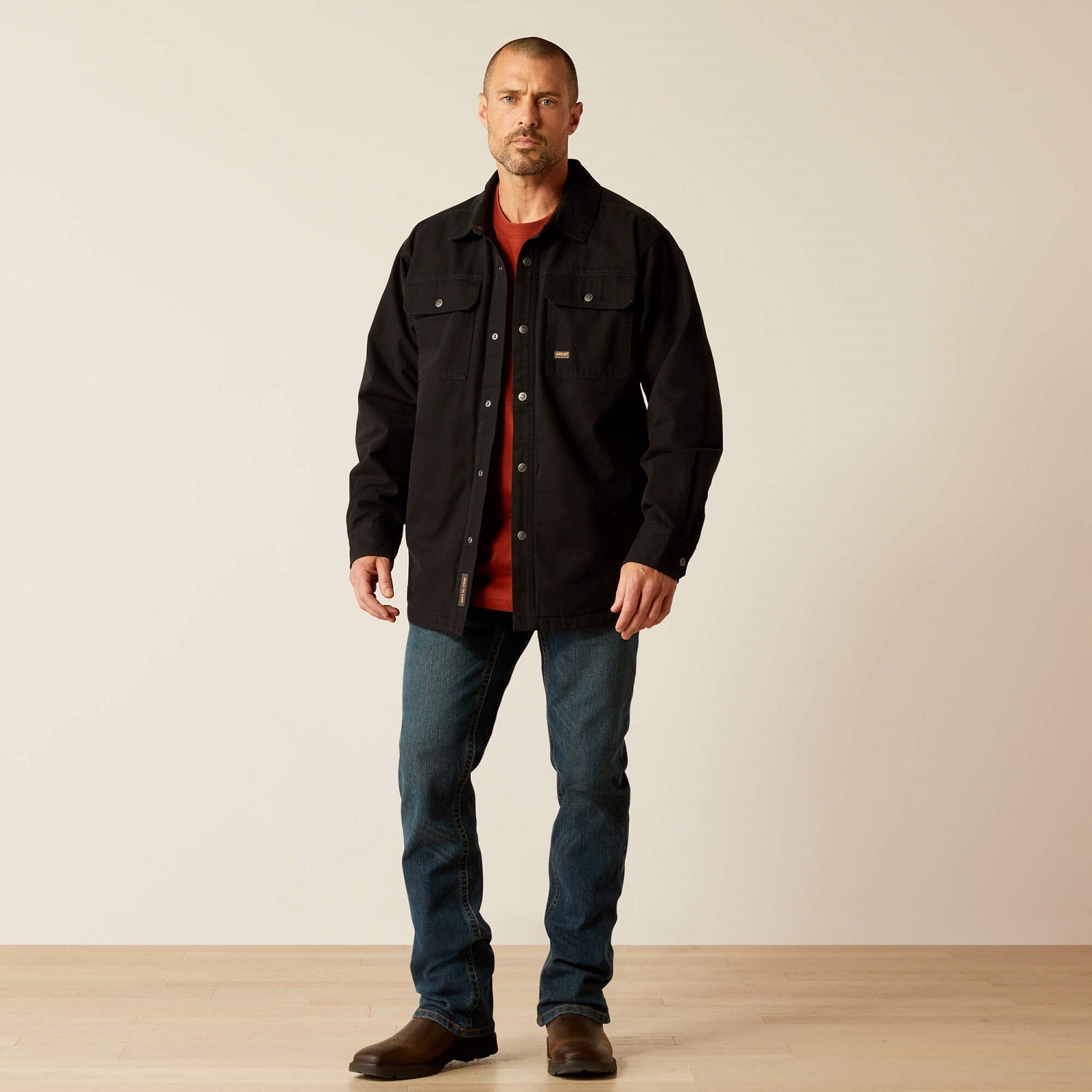 Ariat Men's Rebar Canvas Snap Front Shirt Jacket - Black | Durable Workwear Shirt Jacket for Outdoor & Casual Wear