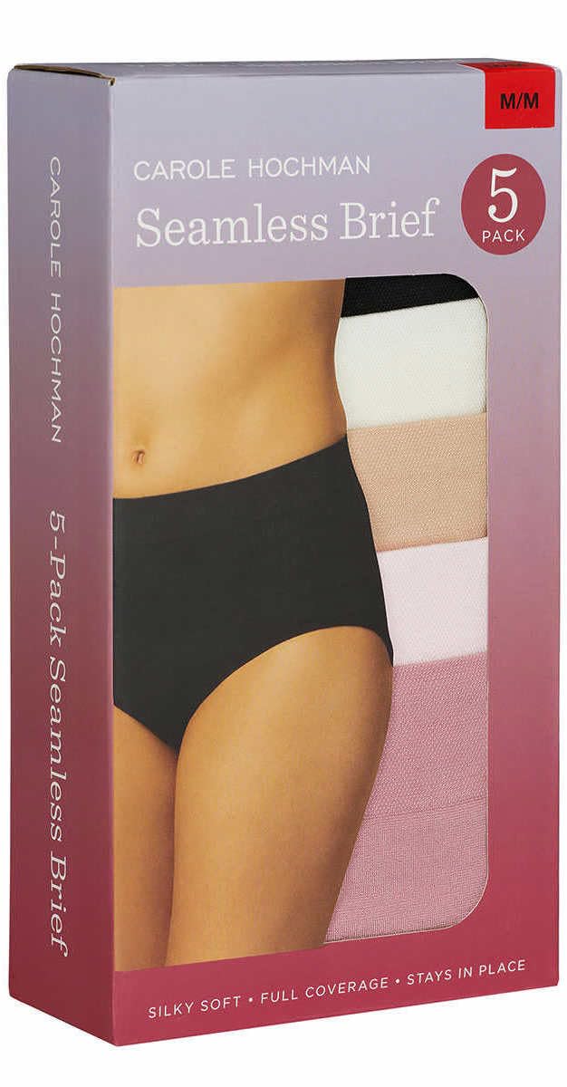 Carole Hochman Women's Silky Soft Seamless Full Coverage Brief Panties 5-Pack - Regular & Plus Sizes - Comfortable Everyday Underwear for Work, Travel & Lounge
