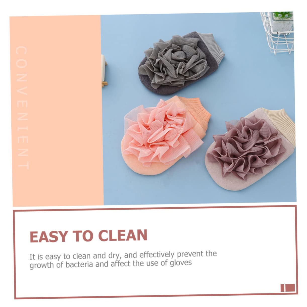Beautifufu Exfoliating Bath Gloves for Men - 2 Pack Flower Scrub Mitts, Body Wash Gloves for Deep Cleansing & Skin Care - Grey & Pink Shower Accessories - Perfect for Spa, Massage & Daily Exfoliation