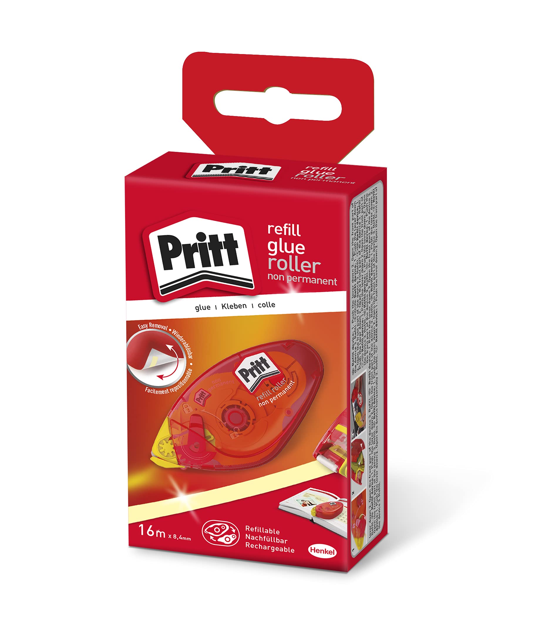 Pritt 2118120 Non-Permanent Refillable Glue Roller - Perfect for School Projects, Office Work & Crafting