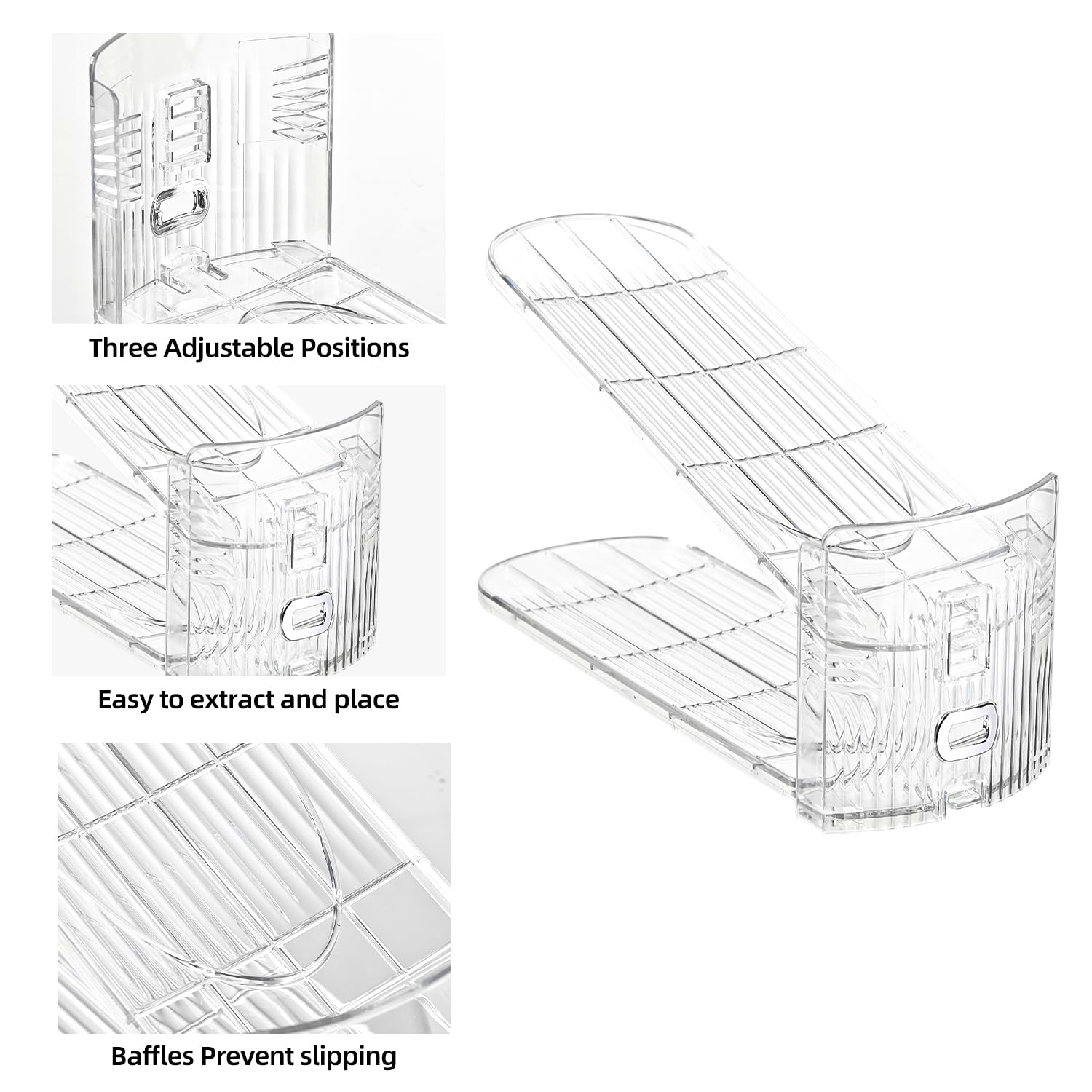 20-Pack Clear Adjustable 3-Tier Shoe Stacker Organizer - Space-Saving Shoe Rack for Closet, Entryway & Under Bed Storage - Perfect for Sneakers, Heels & Boots
