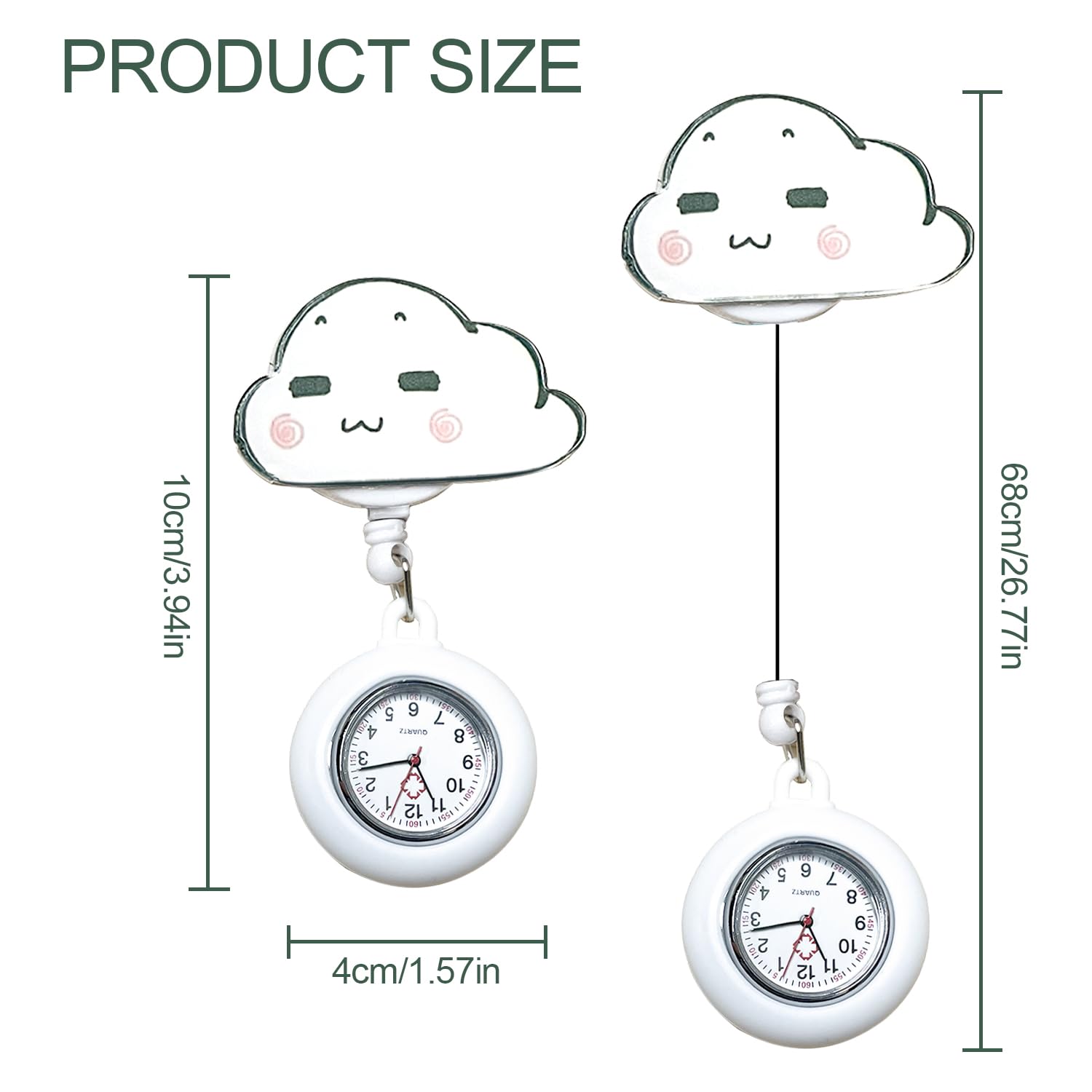 Luckious 2 Pack Cute Nurse Watch with Retractable Clip - Rainbow Pocket Watch for Nurses, Doctors & Students - Portable Wall & Pocket Watch for Medical Professionals, Ladies (White & Rainbow) - Perfect for Clinical Shifts, Nursing School & Gift Giving