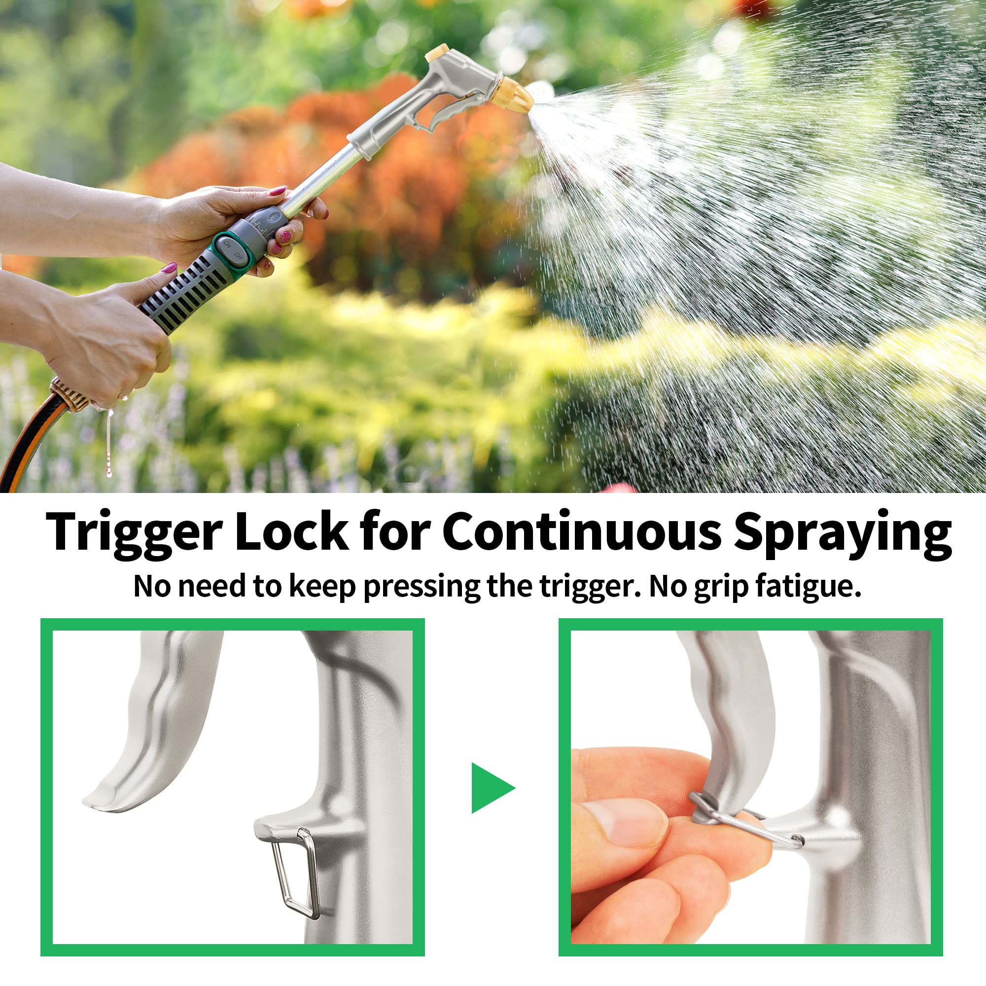 AUTOMAN Heavy Duty Metal Garden Hose Nozzle Sprayer - High Pressure Water Spray Nozzle with 4 Adjustable Patterns - Perfect for Watering Plants, Lawn Care, Car Washing & Pet Grooming - Ideal for Home Gardening, Outdoor Cleaning and Backyard Maintenance